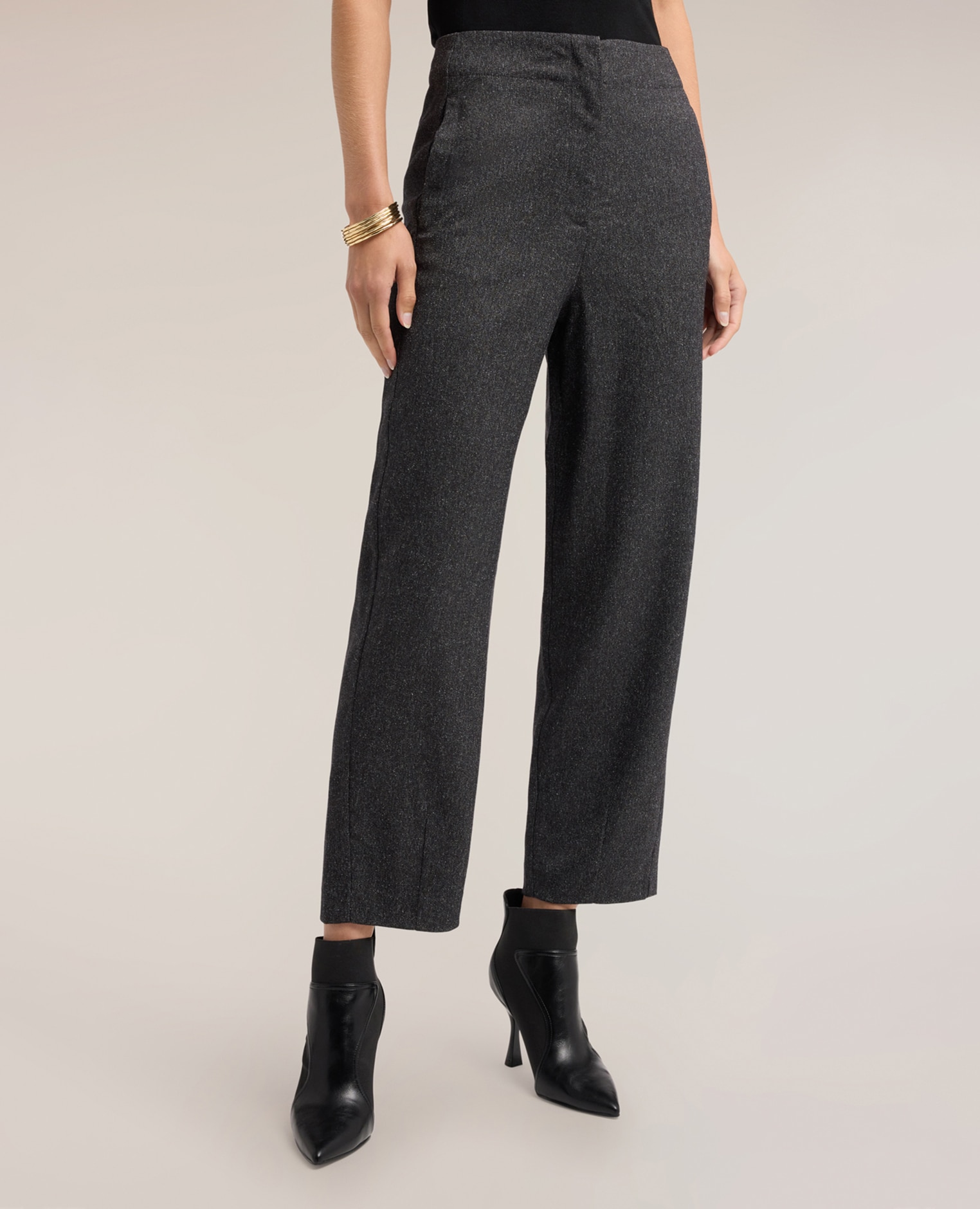 Pantalones de mujer barrel de tweed ajuste tapered cierre con corchetes y cremallera - Motivi - Gris Gris-3