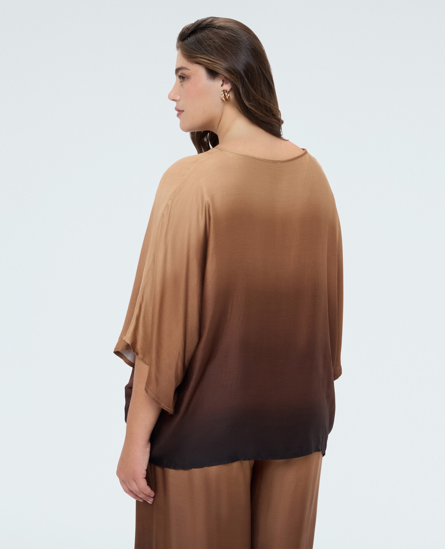 Blusa de mujer de raso efecto degradado efecto degradado difuminado - Fiorella Rubino - Marrón Marrón-2