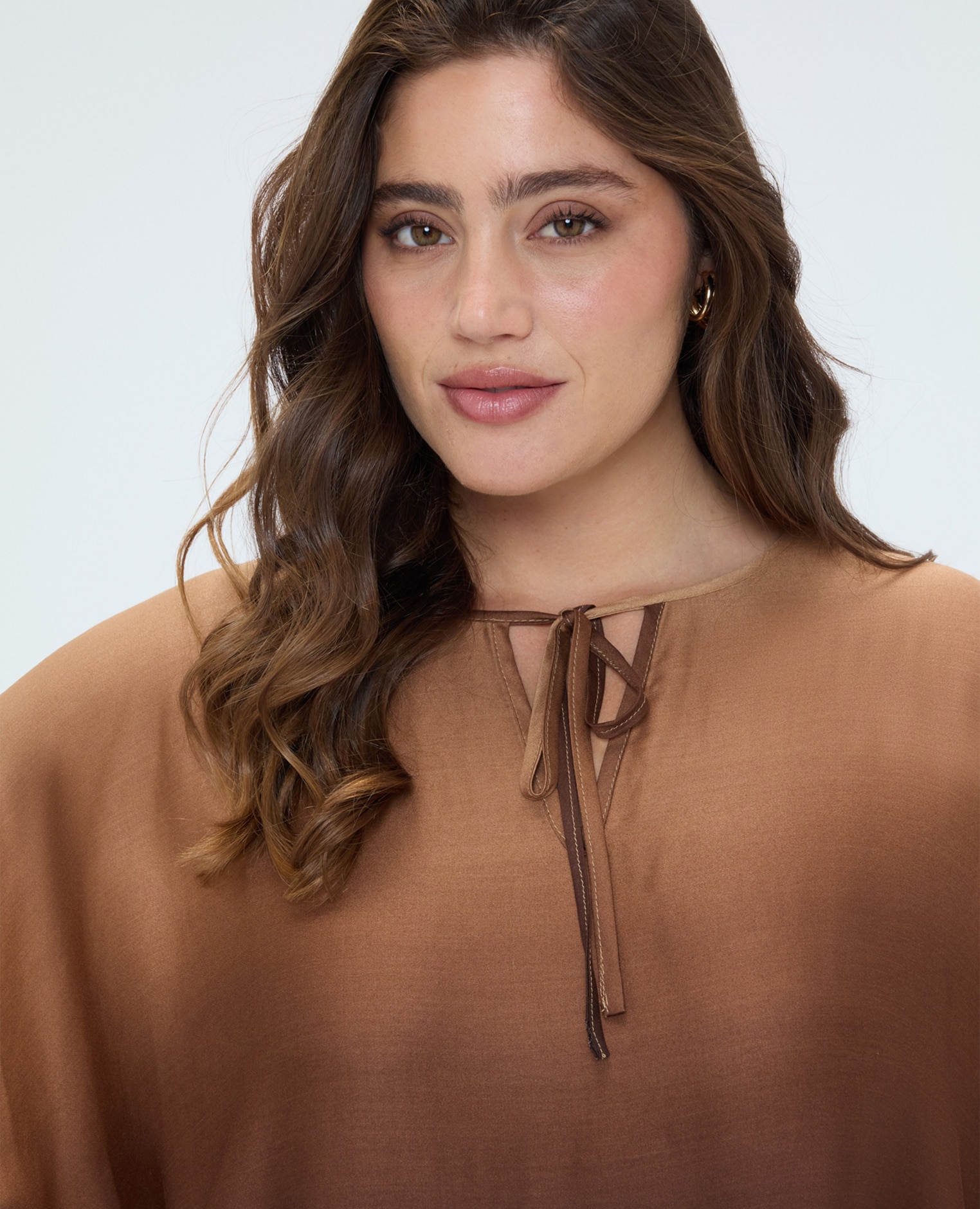 Blusa de mujer de raso efecto degradado efecto degradado difuminado - Fiorella Rubino - Marrón Marrón-4