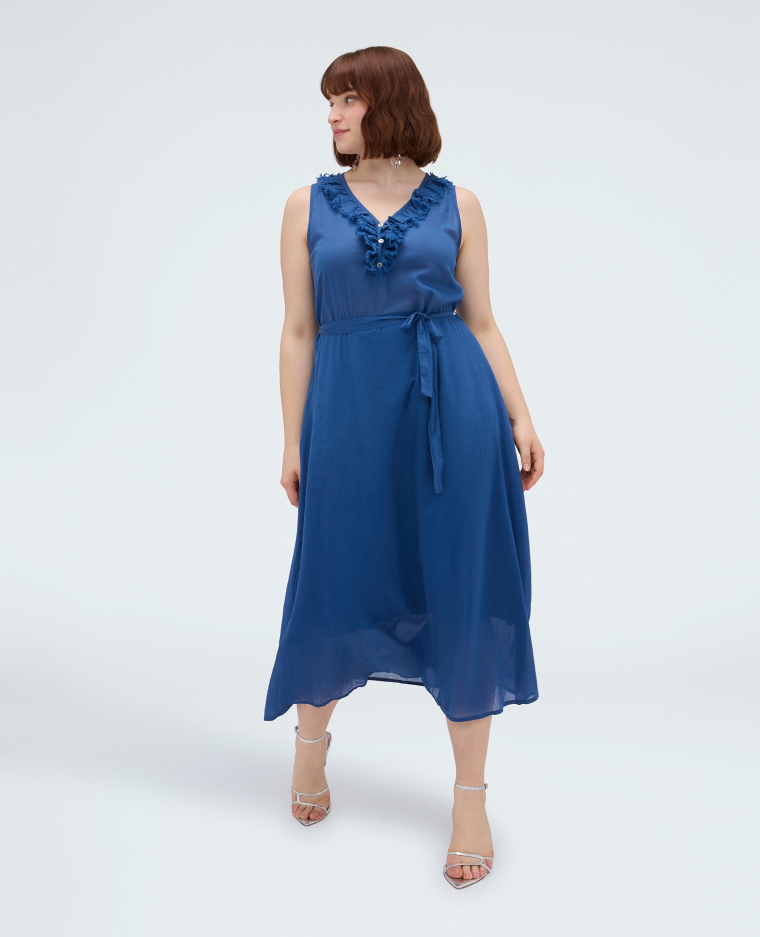 Fiorella Rubino - Vestido free con volantes detalle de volantes en el escote y botones.