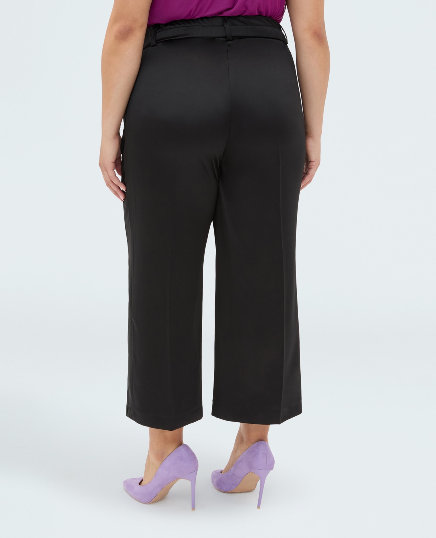 Pantalones de mujer cropped de raso cierre con botón y cremallera bolsillos clásicos - Fiorella Rubino - Negro Negro-2