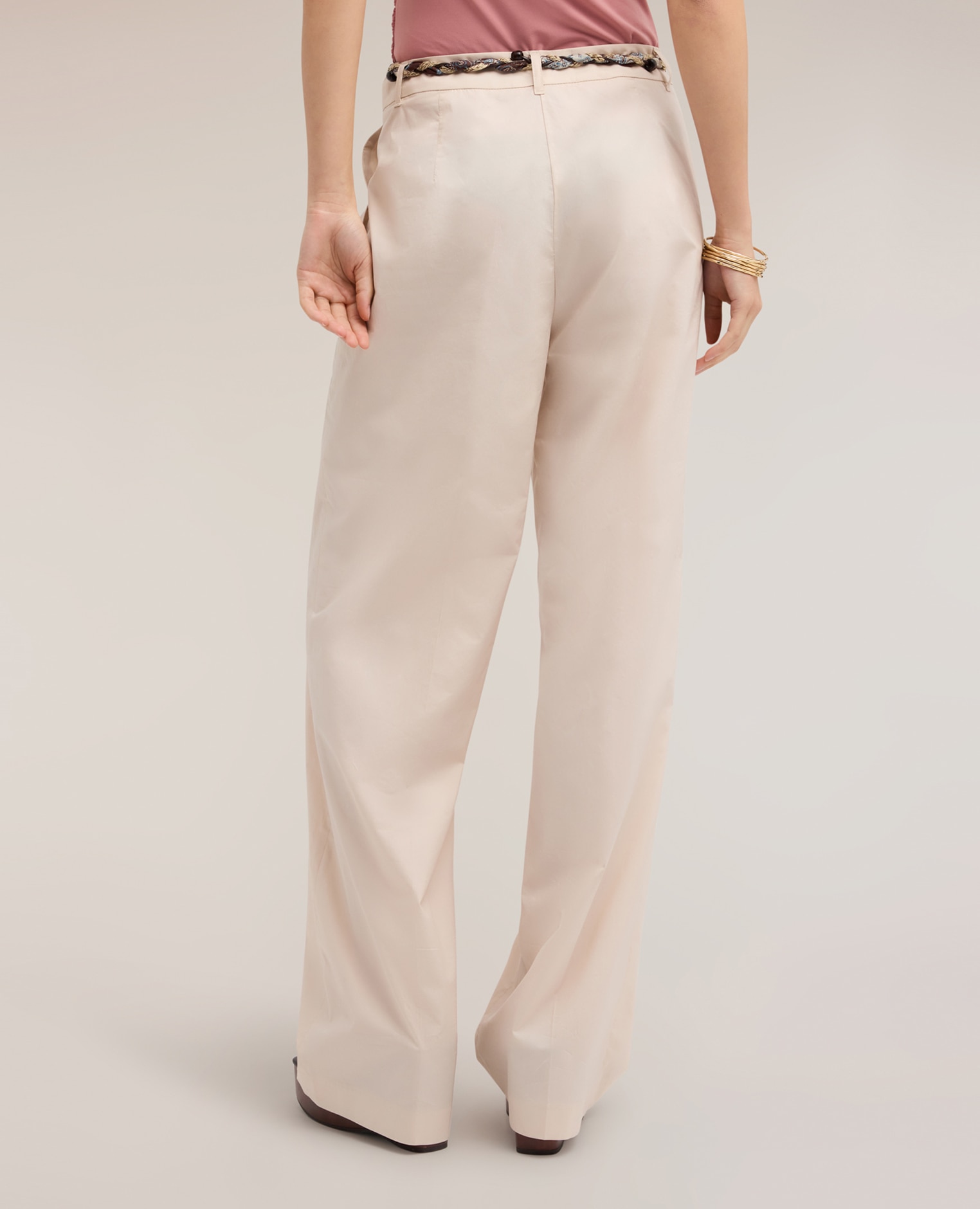 Pantalones de mujer palazzo de algodón con cinturón ajuste ancho cierre frontal con botón y cremallera - Motivi - Beige Beige-2