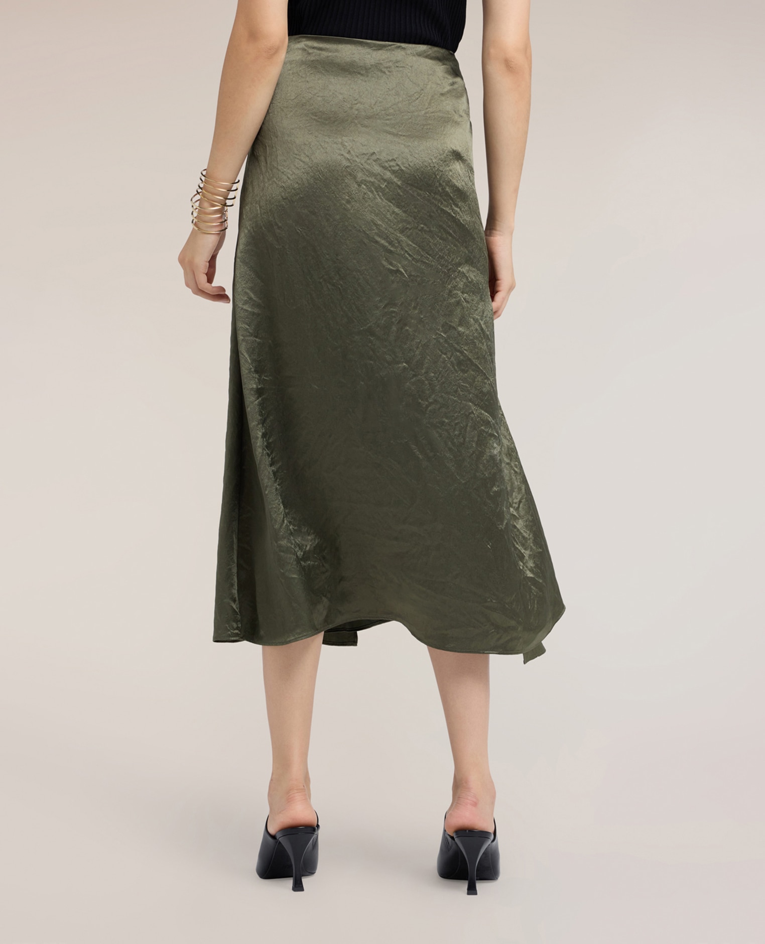 Falda de raso con drapeado cierre con cremallera - Motivi - Verde militar Verde militar-2