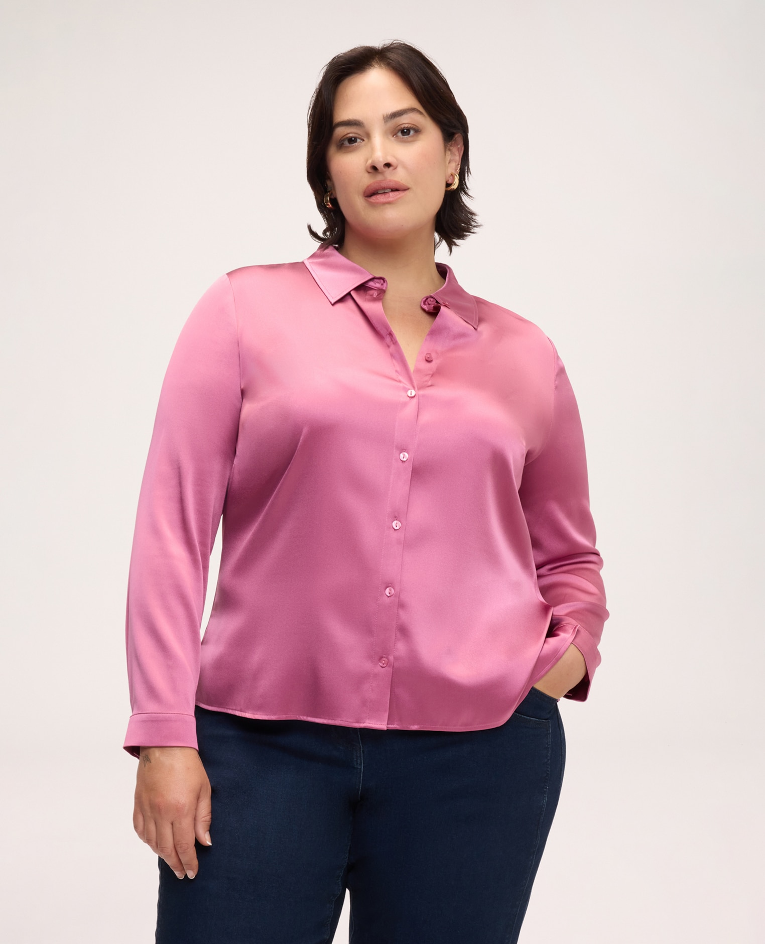 Camisa de mujer de seda elástica con cuello clásico para una sensación suave y agradable sobre la piel - Fiorella Rubino - Rosa Rosa-1