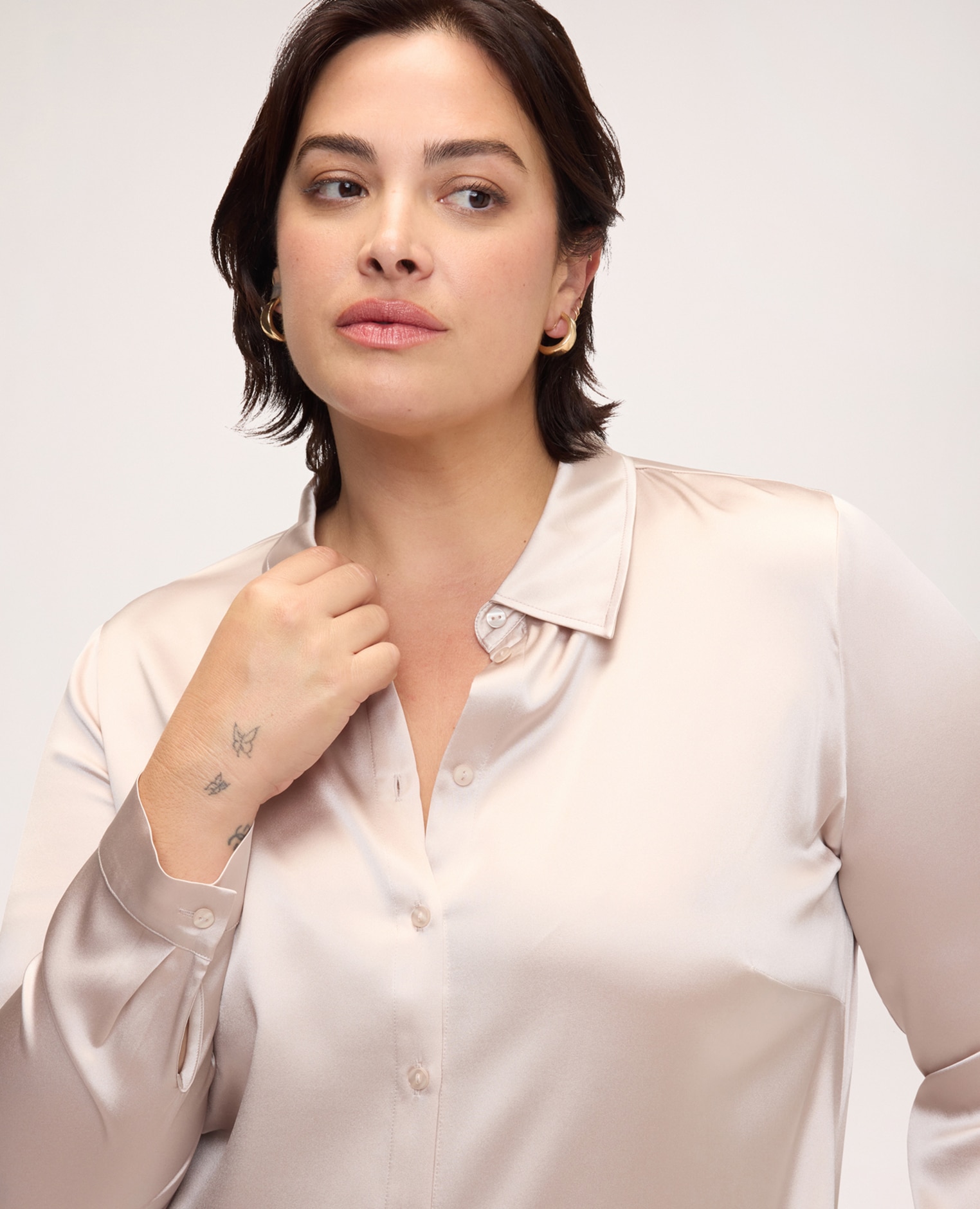 Camisa de mujer de seda elástica con cuello clásico para una sensación suave y agradable sobre la piel - Fiorella Rubino - Rosa Rosa-4