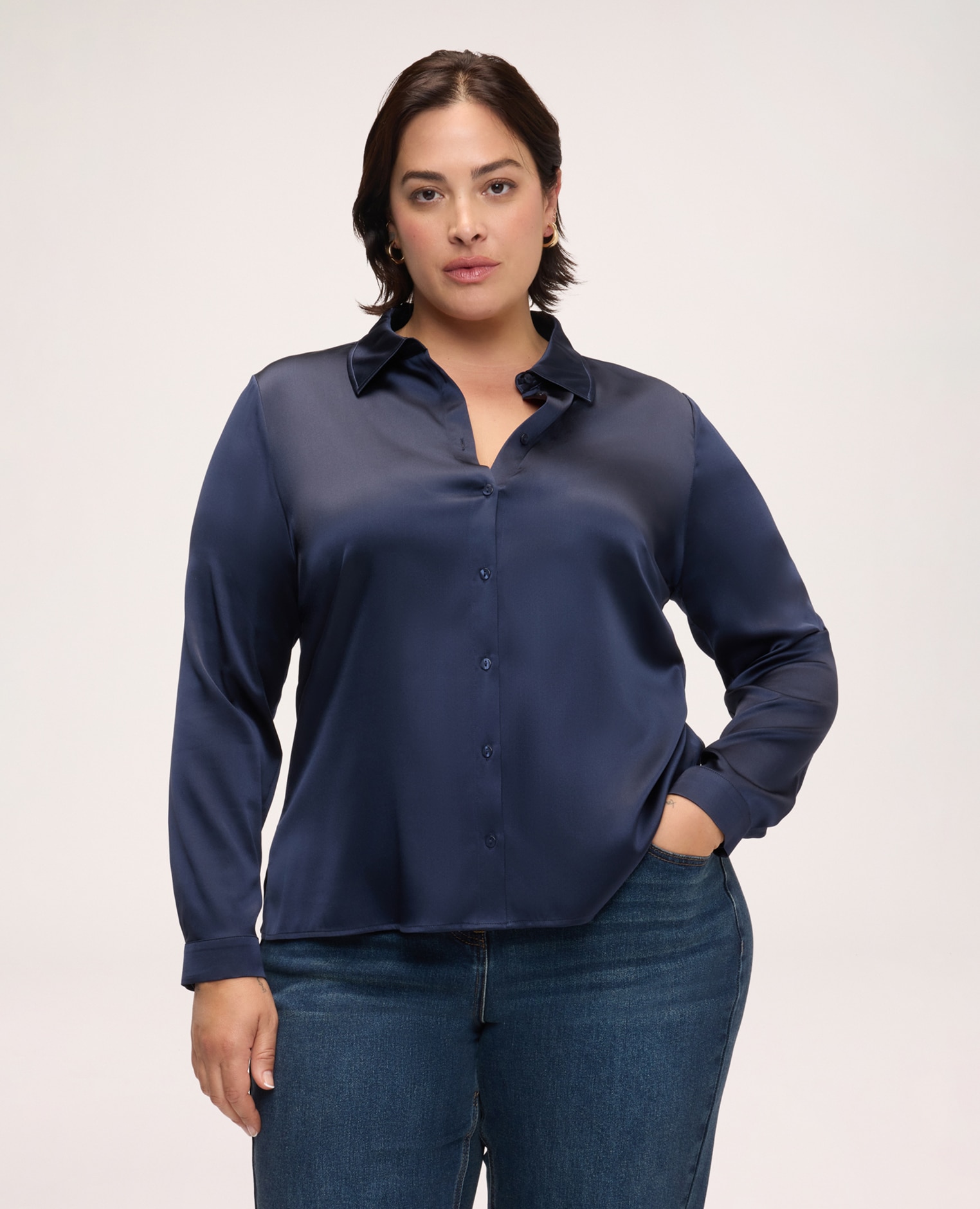 Camisa de mujer de seda elástica con cuello clásico para una sensación suave y agradable sobre la piel - Fiorella Rubino - Azul Azul-1