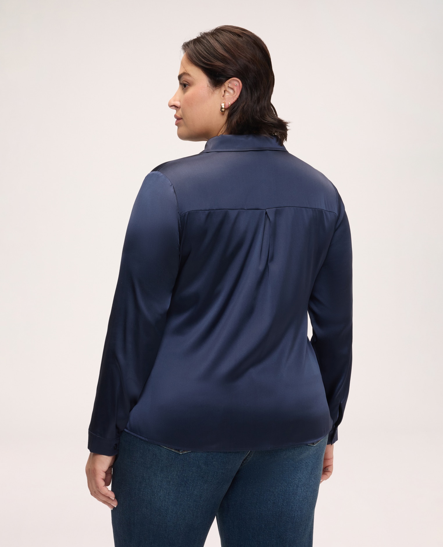 Camisa de mujer de seda elástica con cuello clásico para una sensación suave y agradable sobre la piel - Fiorella Rubino - Azul Azul-2