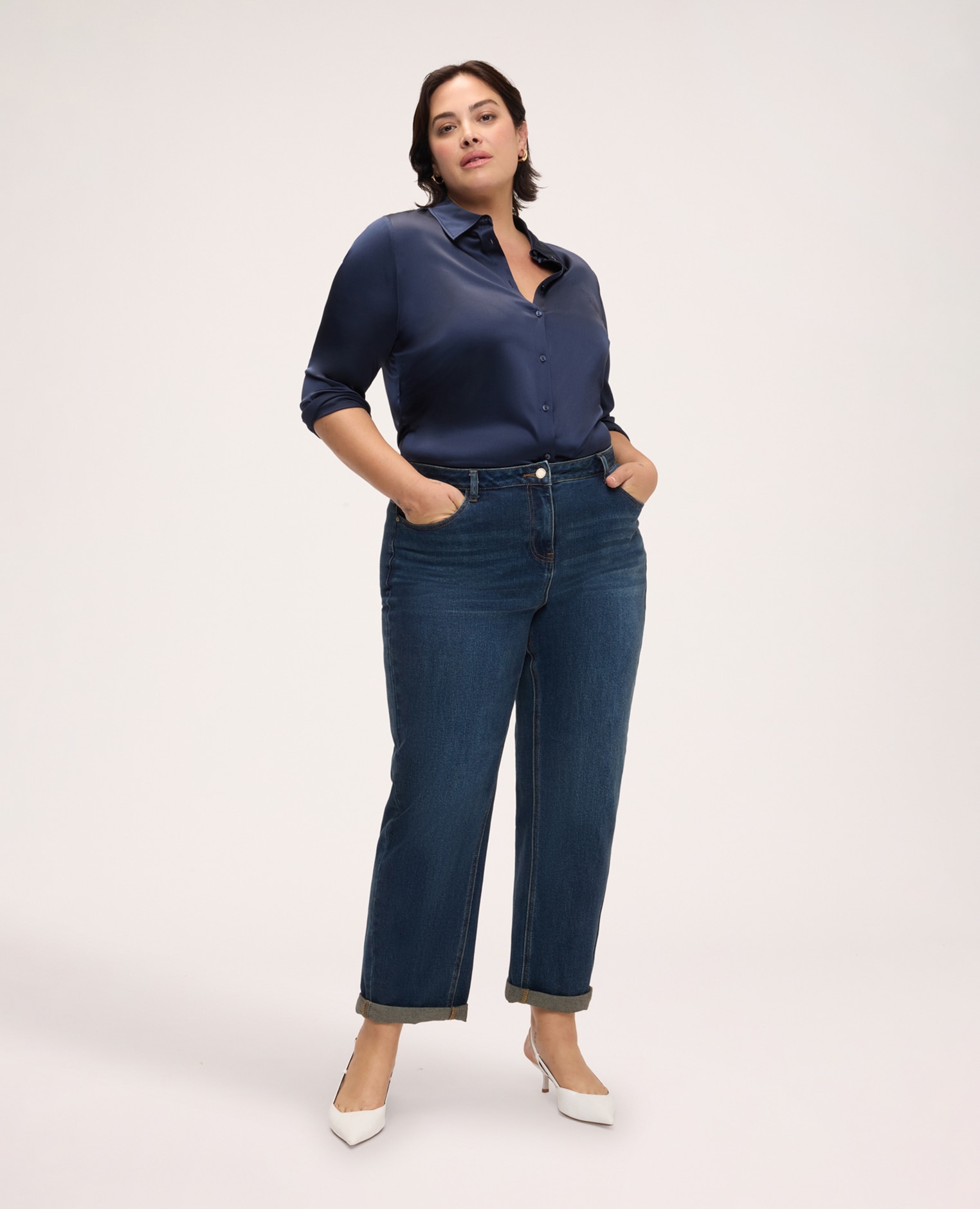Camisa de mujer de seda elástica con cuello clásico para una sensación suave y agradable sobre la piel - Fiorella Rubino - Azul Azul-3
