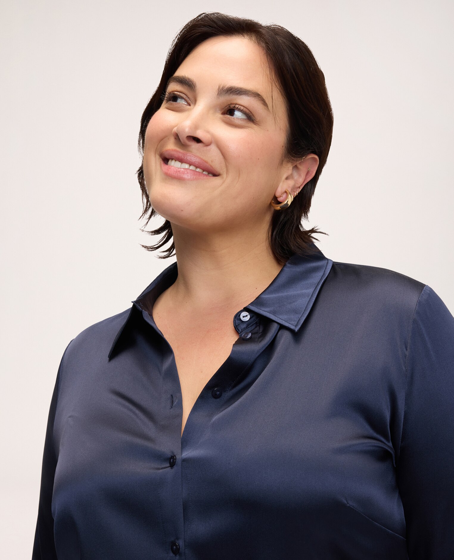 Camisa de mujer de seda elástica con cuello clásico para una sensación suave y agradable sobre la piel - Fiorella Rubino - Azul Azul-4