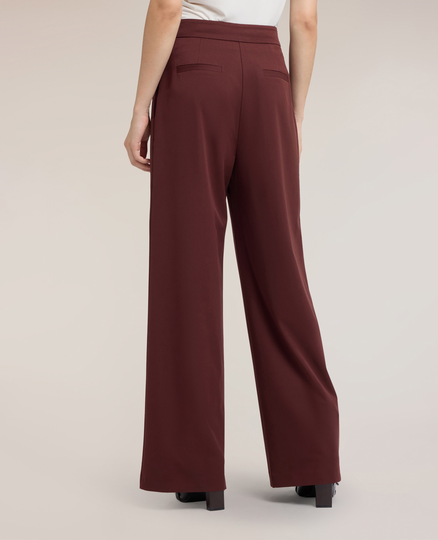 Pantalones de mujer palazzo fluidos con doble hebilla ajuste ancho cierre con cremallera lateral - Motivi - Marrón Marrón-2