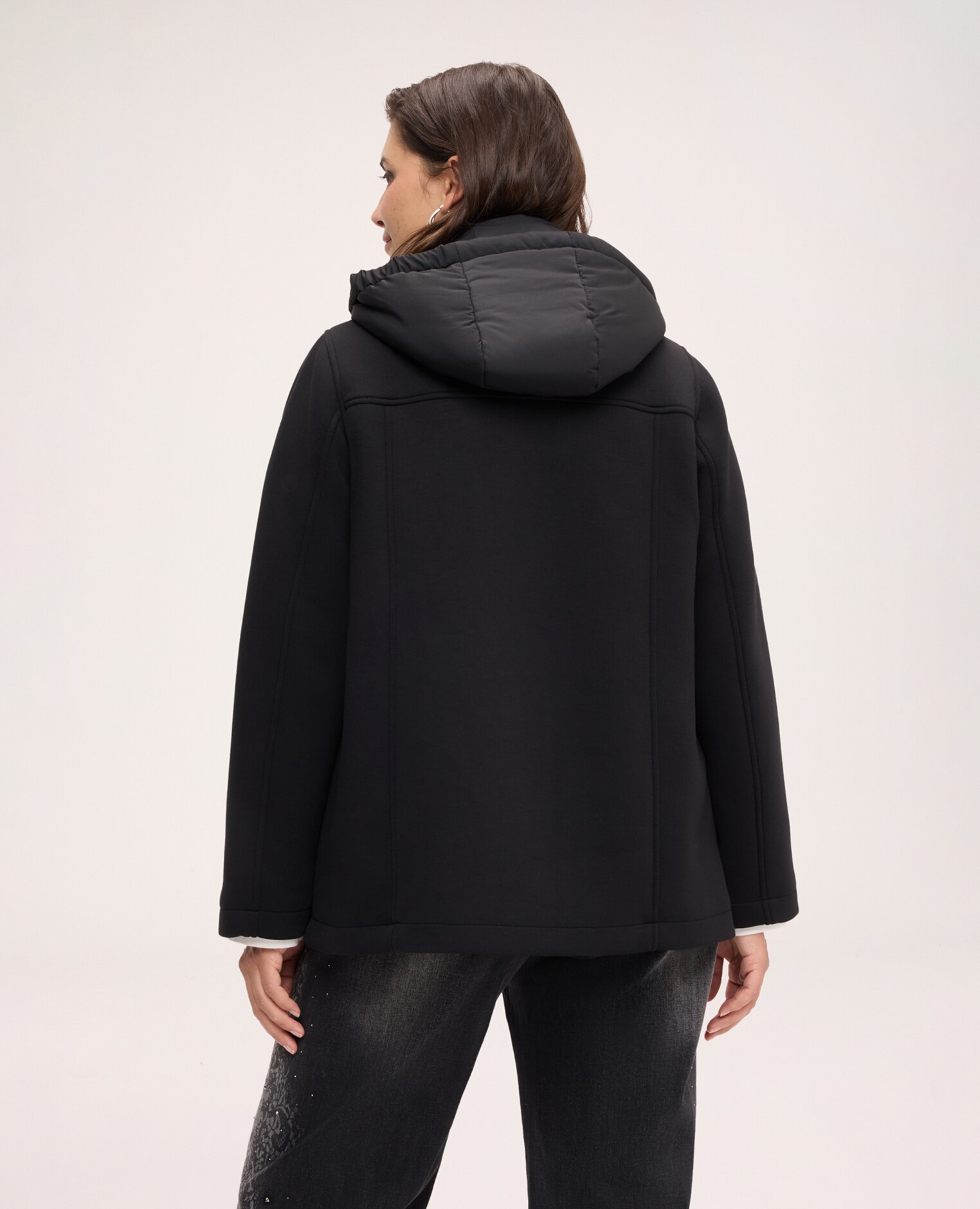 Chaqueta de mujer cruzada con pechera desmontable peto y capucha desmontable según el look - Fiorella Rubino - Negro Negro-2