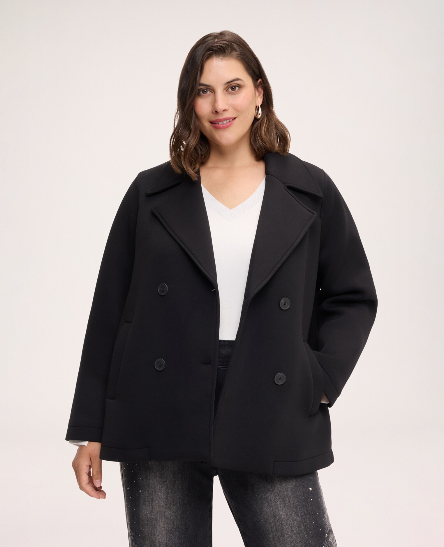 Chaqueta de mujer cruzada con pechera desmontable peto y capucha desmontable según el look - Fiorella Rubino - Negro Negro-4