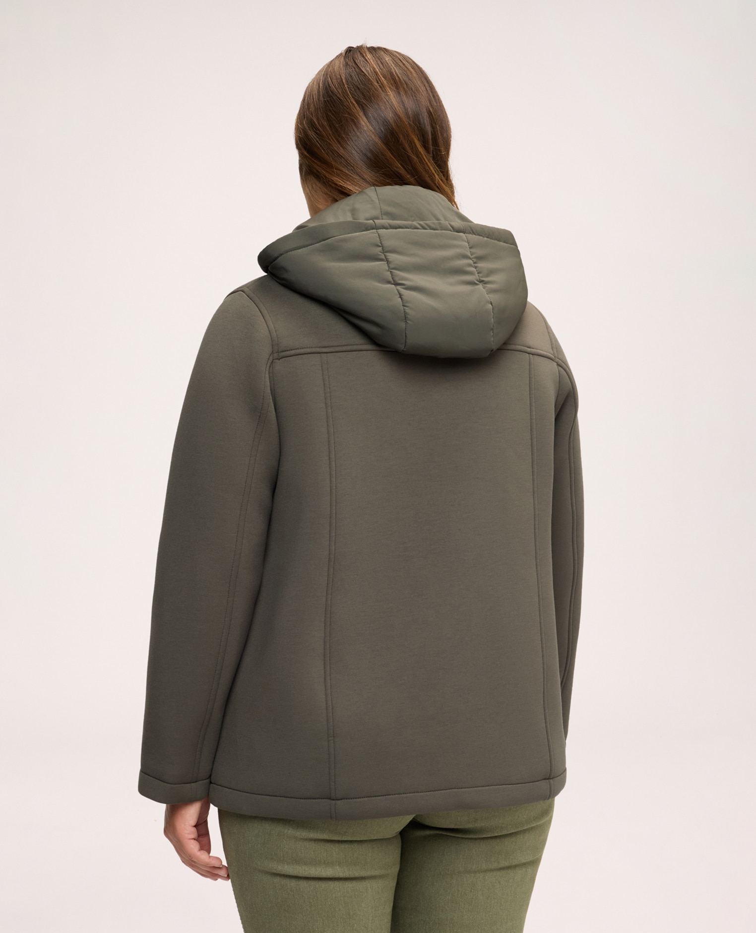 Chaqueta de mujer cruzada con pechera desmontable peto y capucha desmontable según el look - Fiorella Rubino - Verde militar Verde militar-2