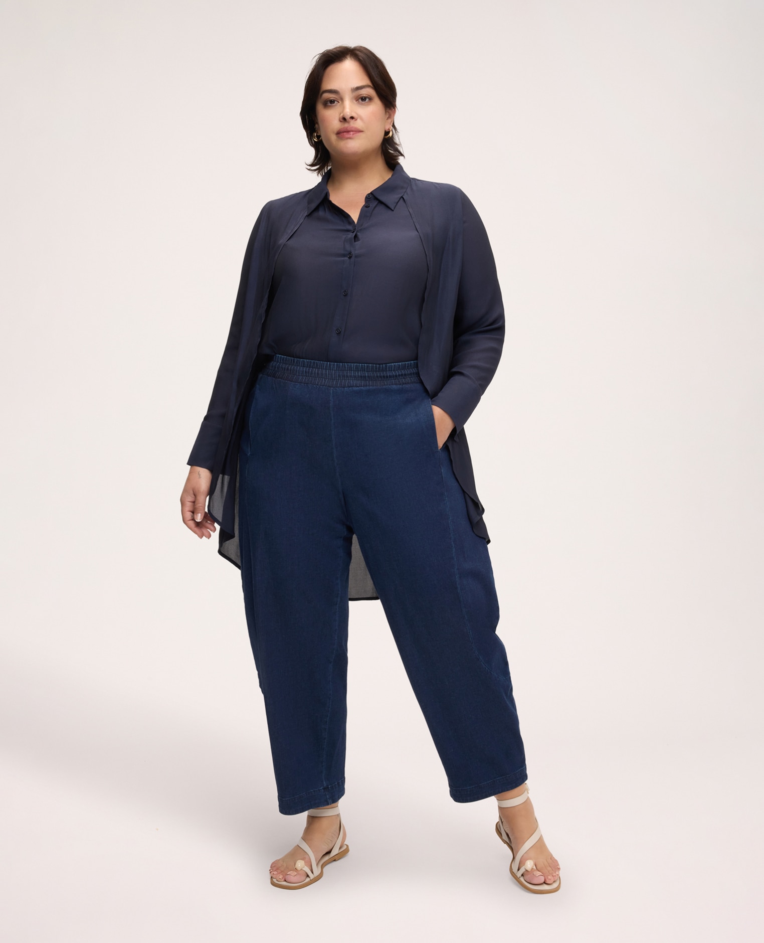 Jeans de mujer balloon con cordón cintura elástica con cordón ajustable - Fiorella Rubino - Azul Azul-1