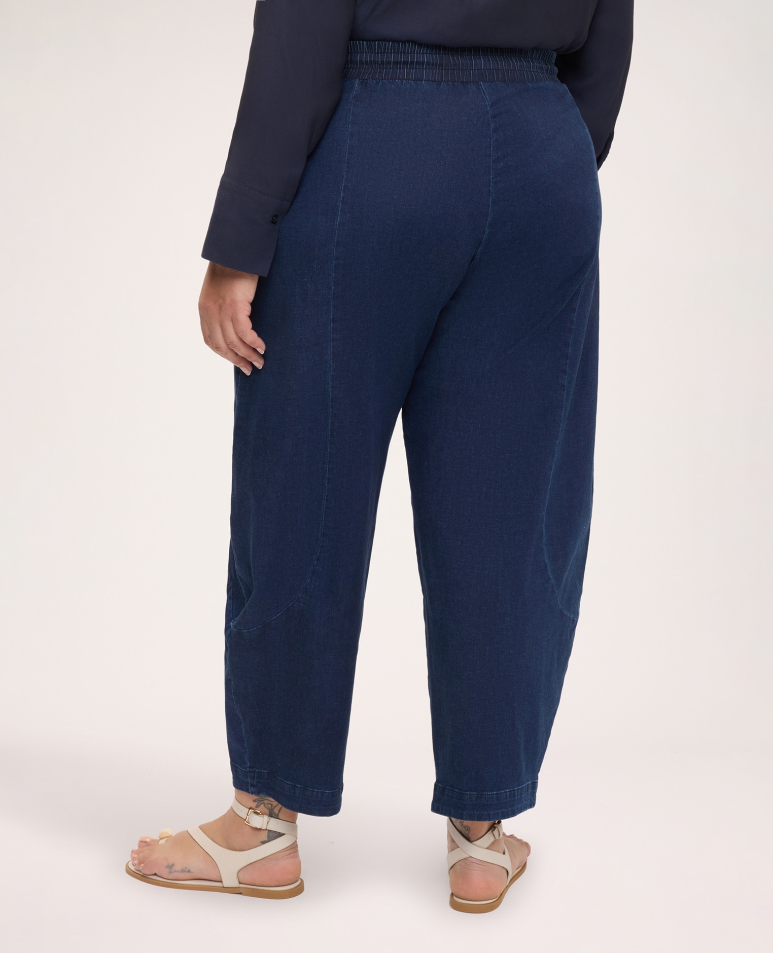 Jeans de mujer balloon con cordón cintura elástica con cordón ajustable - Fiorella Rubino - Azul Azul-2