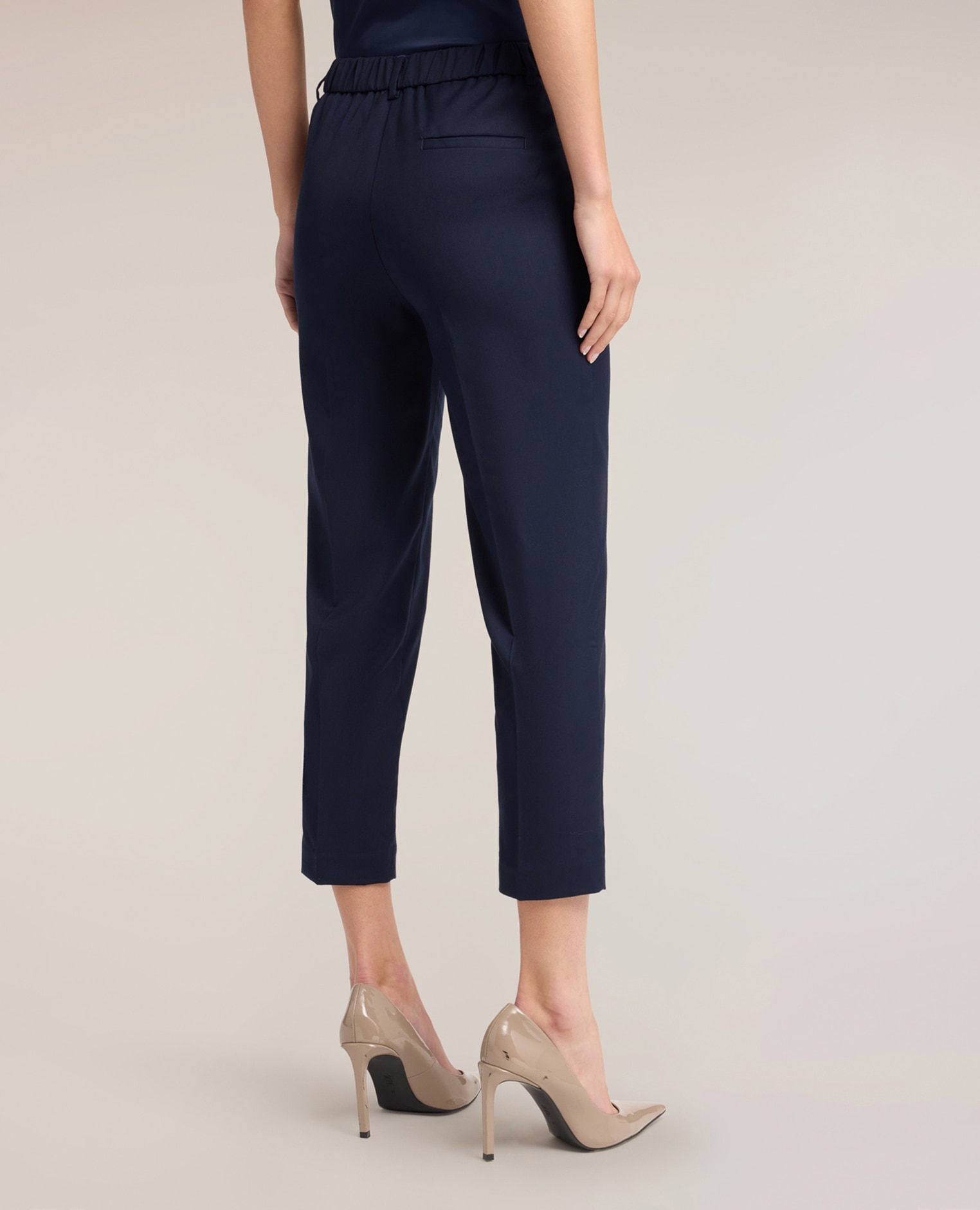 Pantalones de mujer regular en cady ajuste regular con elástico insertado en cintura cierre frontal con botón y cremallera oculta - Motivi - Azul Azul-2