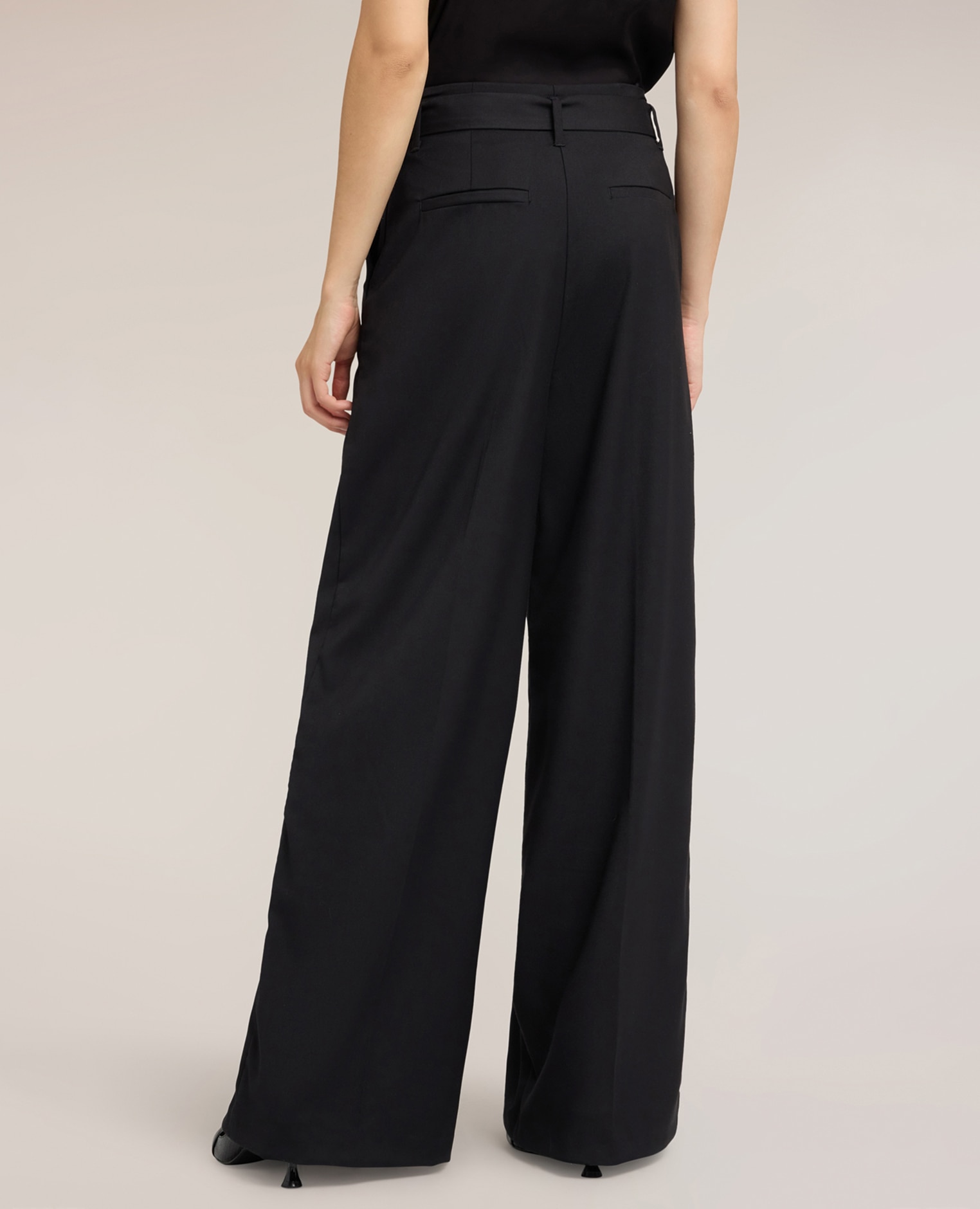 Pantalones de mujer palazzo en cady con cinturón ajuste ancho cierre con cremallera frontal - Motivi - Negro Negro-2