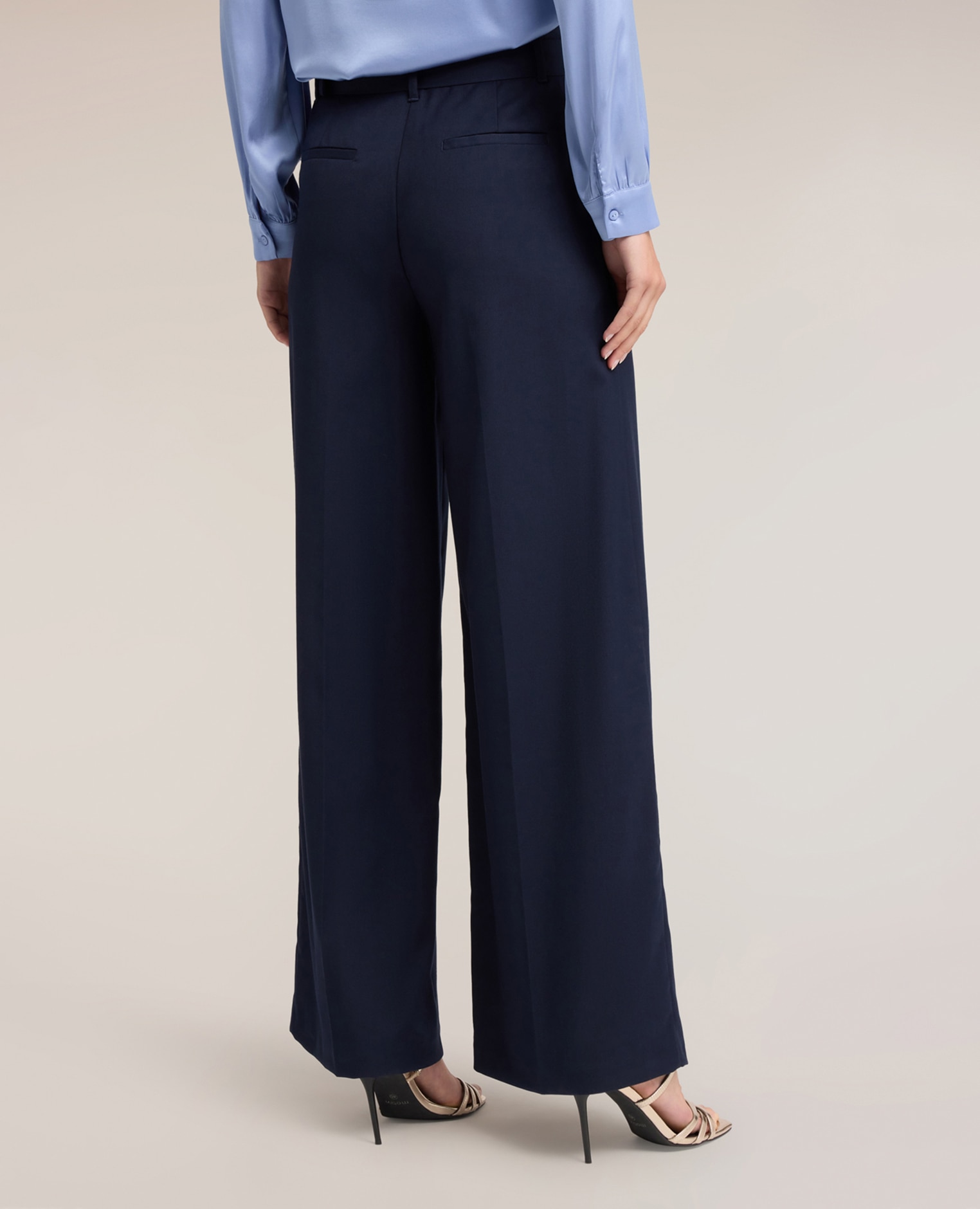Pantalones de mujer palazzo en cady con cinturón ajuste ancho cierre con cremallera frontal - Motivi - Azul Azul-2