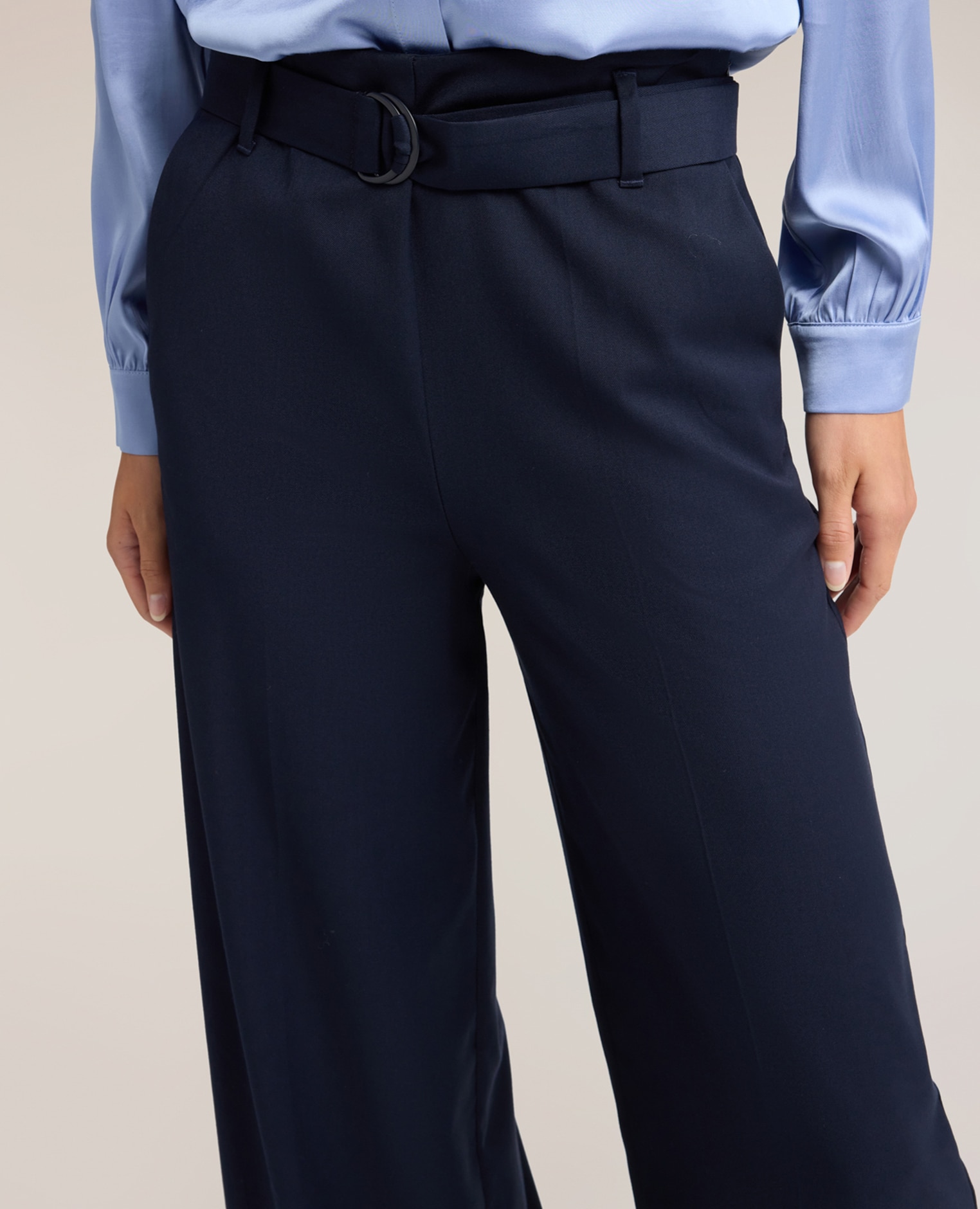 Pantalones de mujer palazzo en cady con cinturón ajuste ancho cierre con cremallera frontal - Motivi - Azul Azul-4
