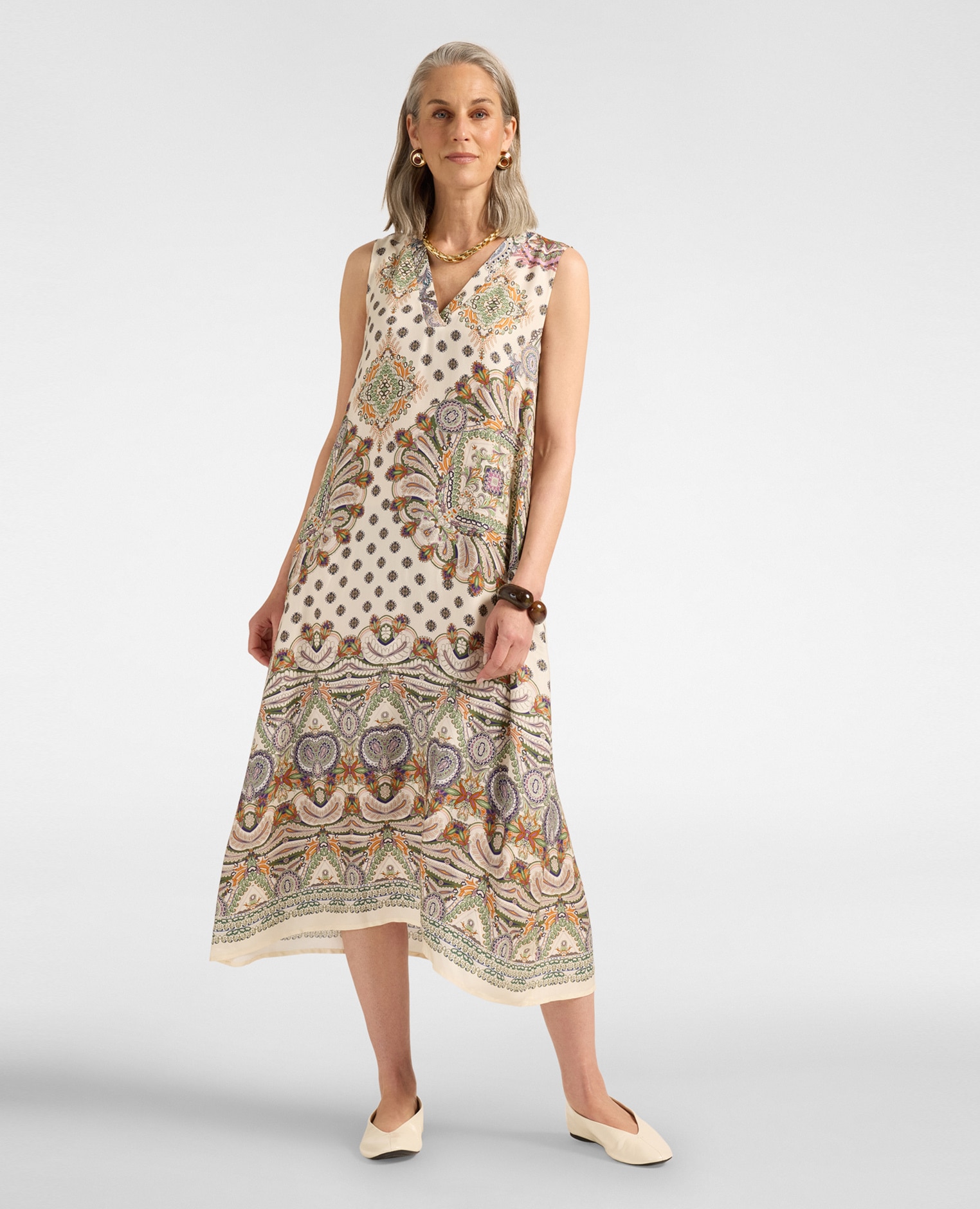 Vestido largo estampado longitud por debajo de la rodilla - Elena Miró - Beige Beige-1