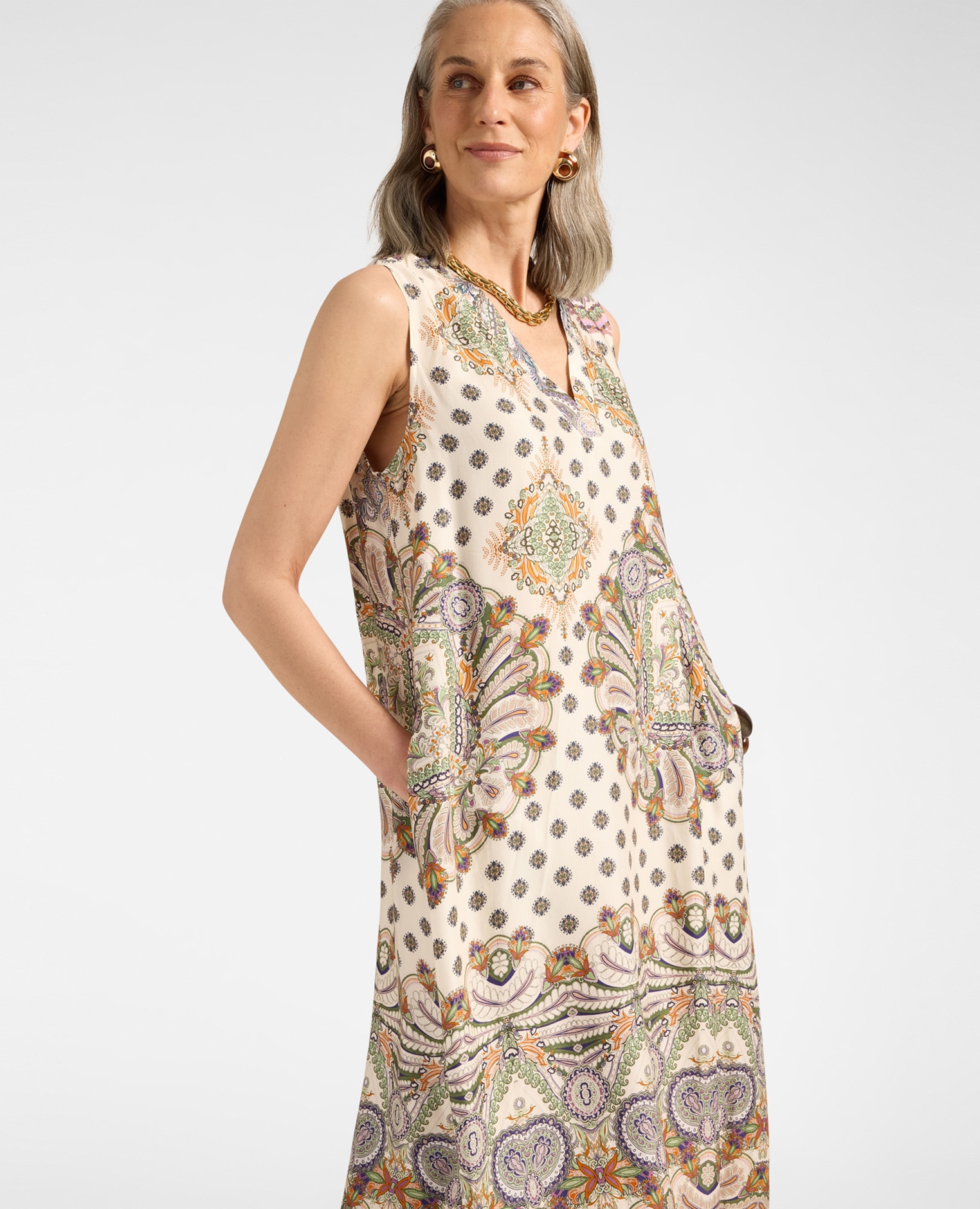 Vestido largo estampado longitud por debajo de la rodilla - Elena Miró - Beige Beige-3