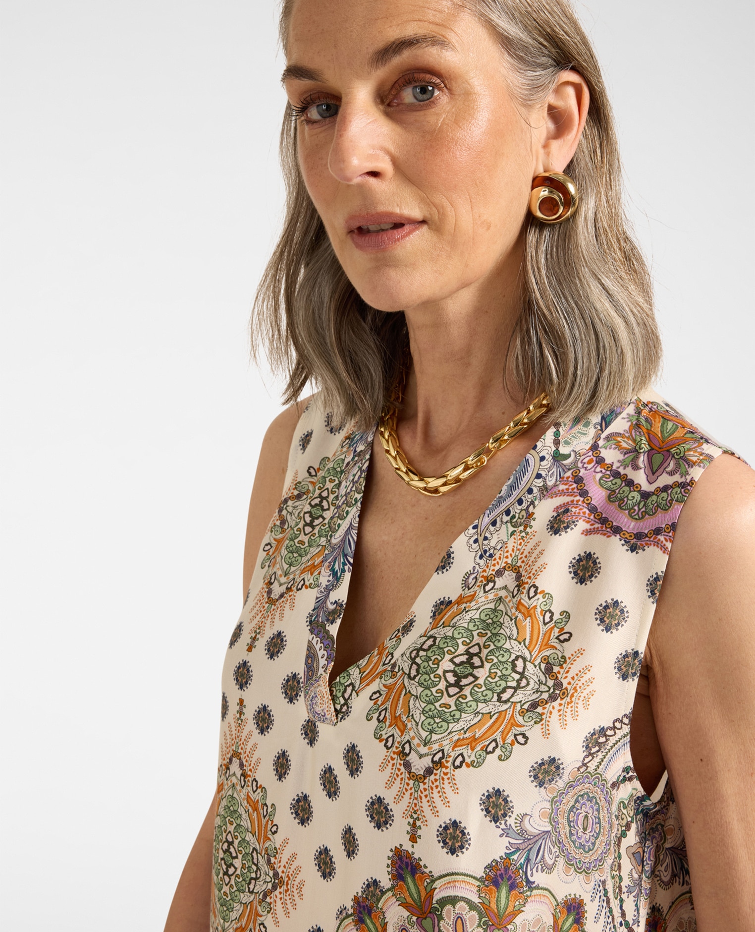 Vestido largo estampado longitud por debajo de la rodilla - Elena Miró - Beige Beige-4