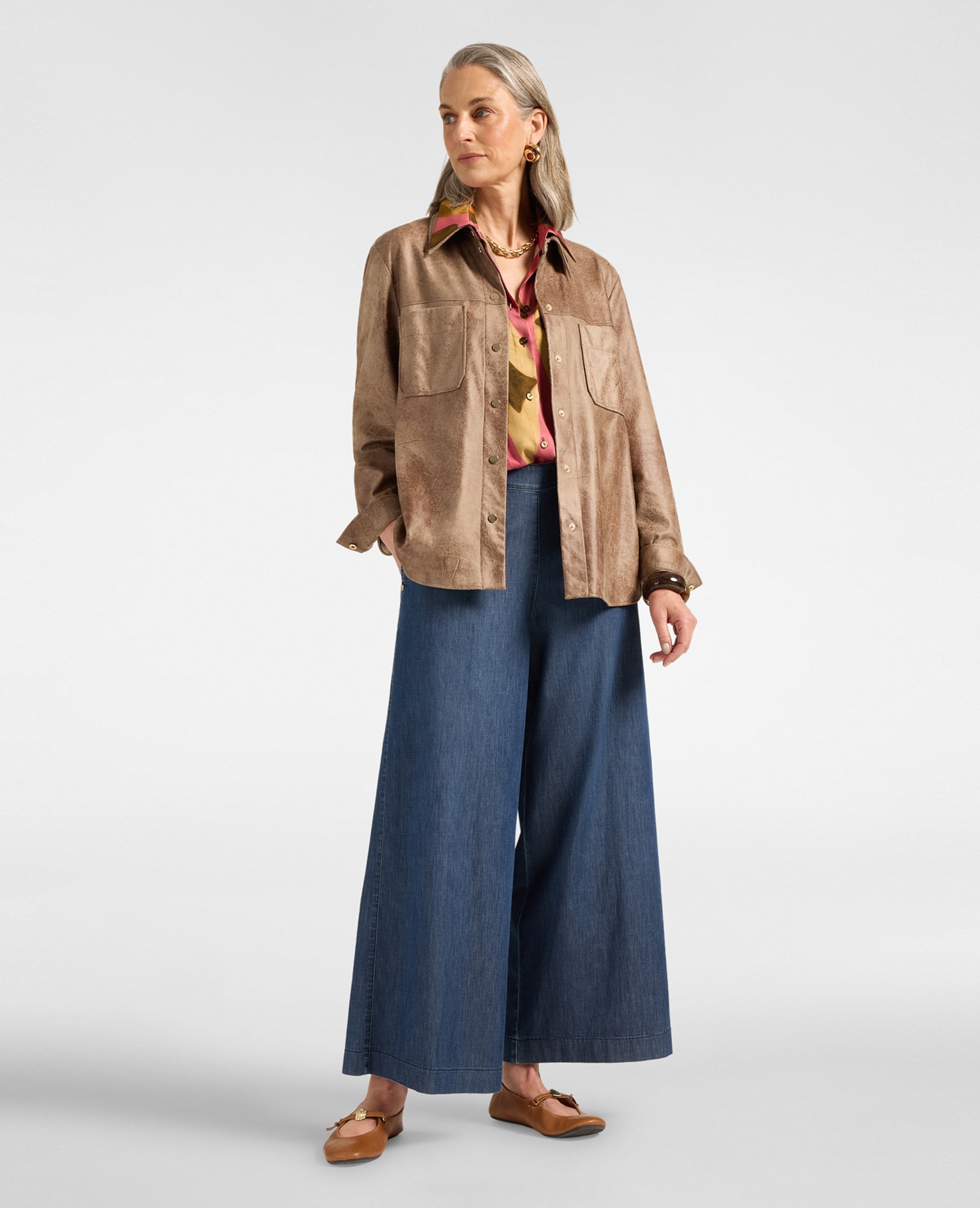 Jeans de mujer palazzo en chambray lavado silueta amplia con pierna palazzo cierre con cremallera - Elena Miró - Azul Azul-1