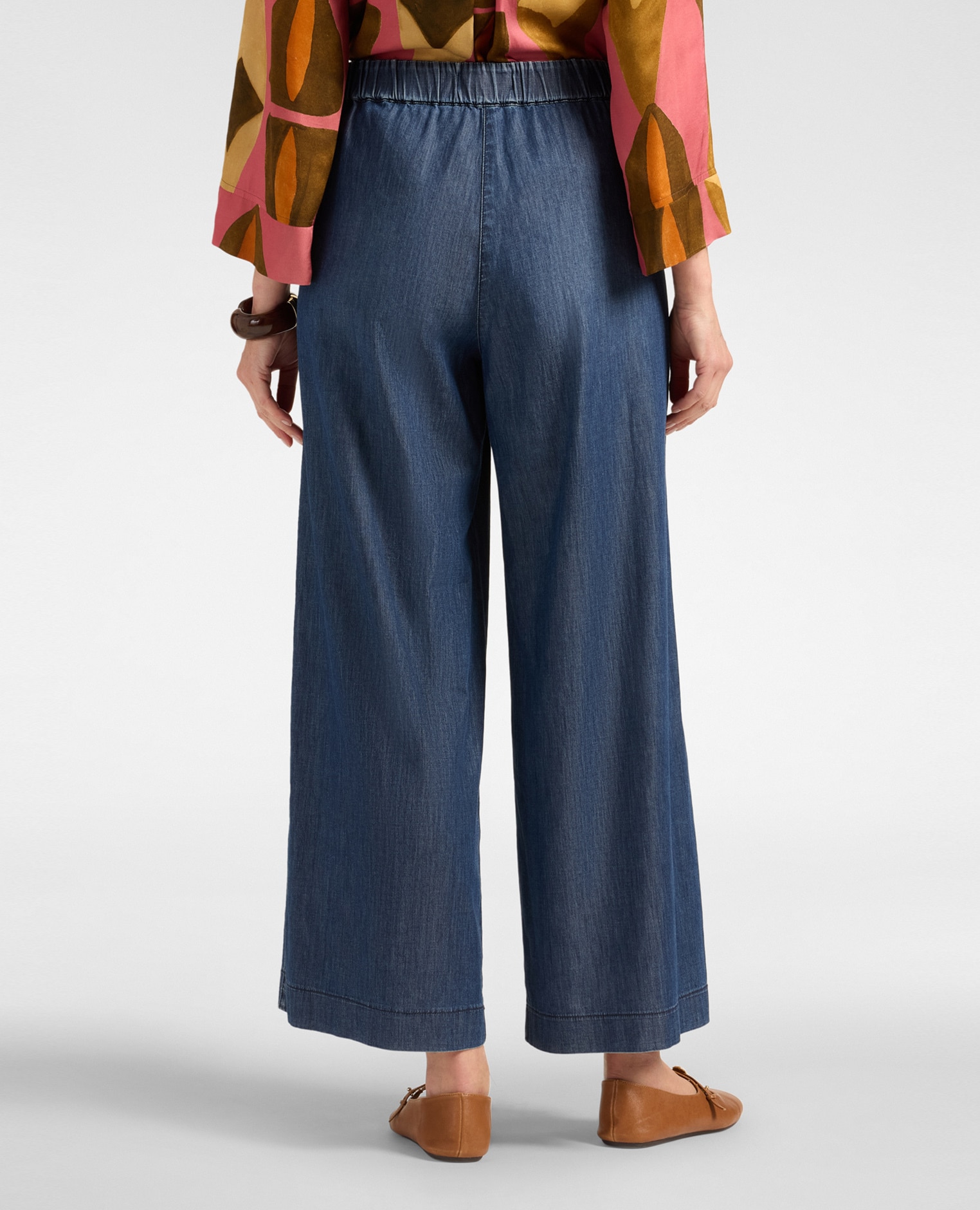 Jeans de mujer palazzo en chambray lavado silueta amplia con pierna palazzo cierre con cremallera - Elena Miró - Azul Azul-2