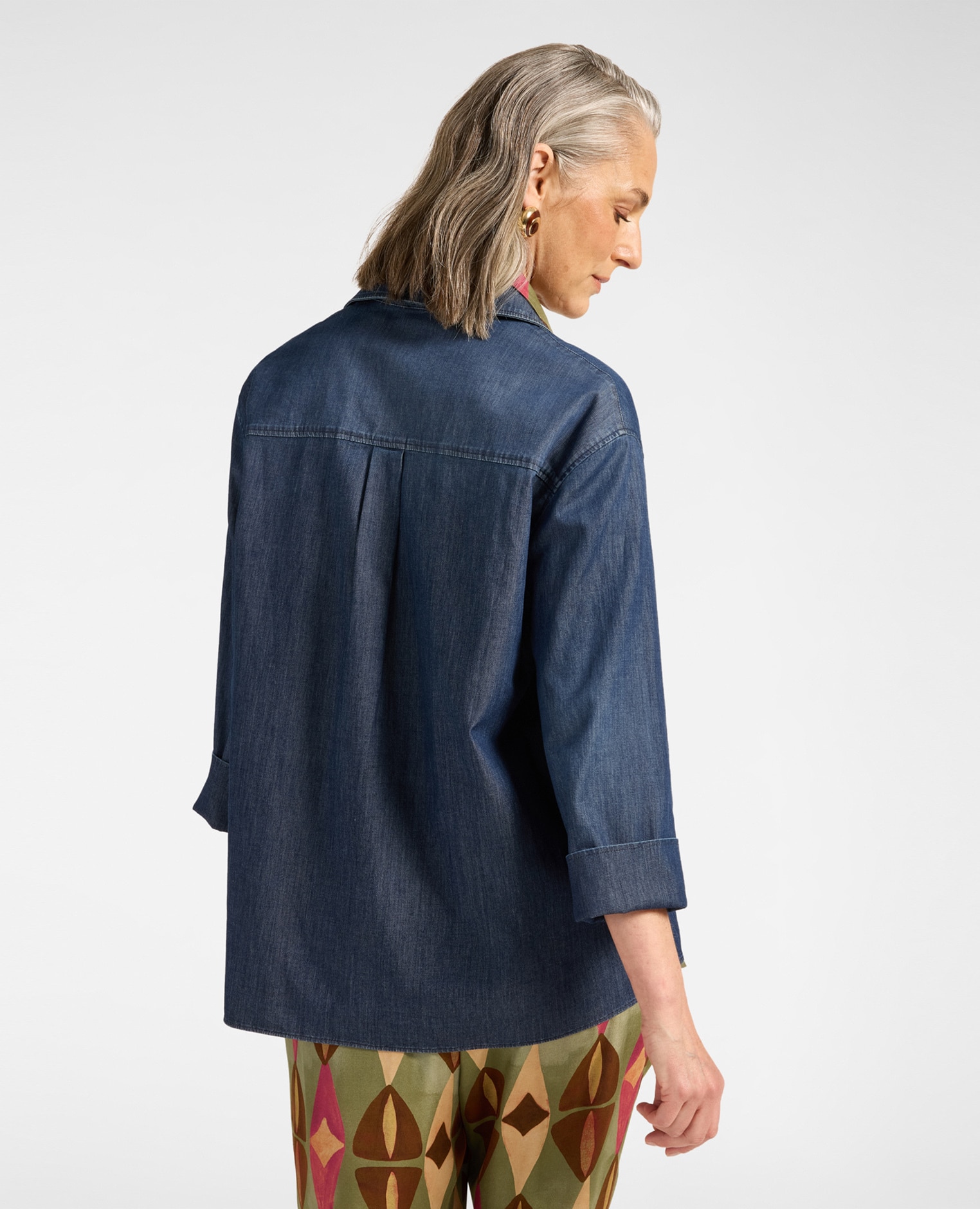 Camisa de mujer en chambray lavado ajuste regular cierre con botones en la parte delantera - Elena Miró - Azul Azul-2