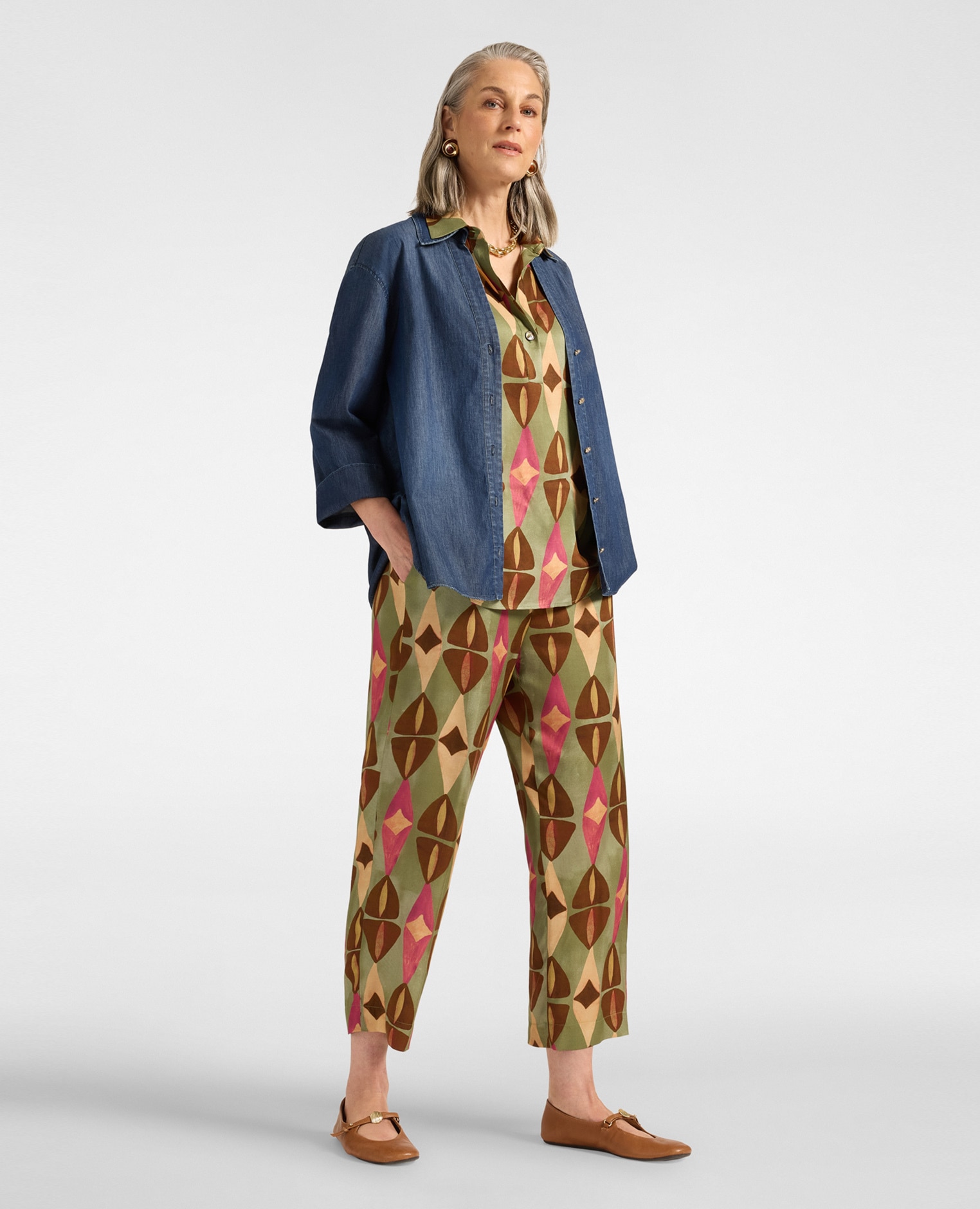 Camisa de mujer en chambray lavado ajuste regular cierre con botones en la parte delantera - Elena Miró - Azul Azul-3