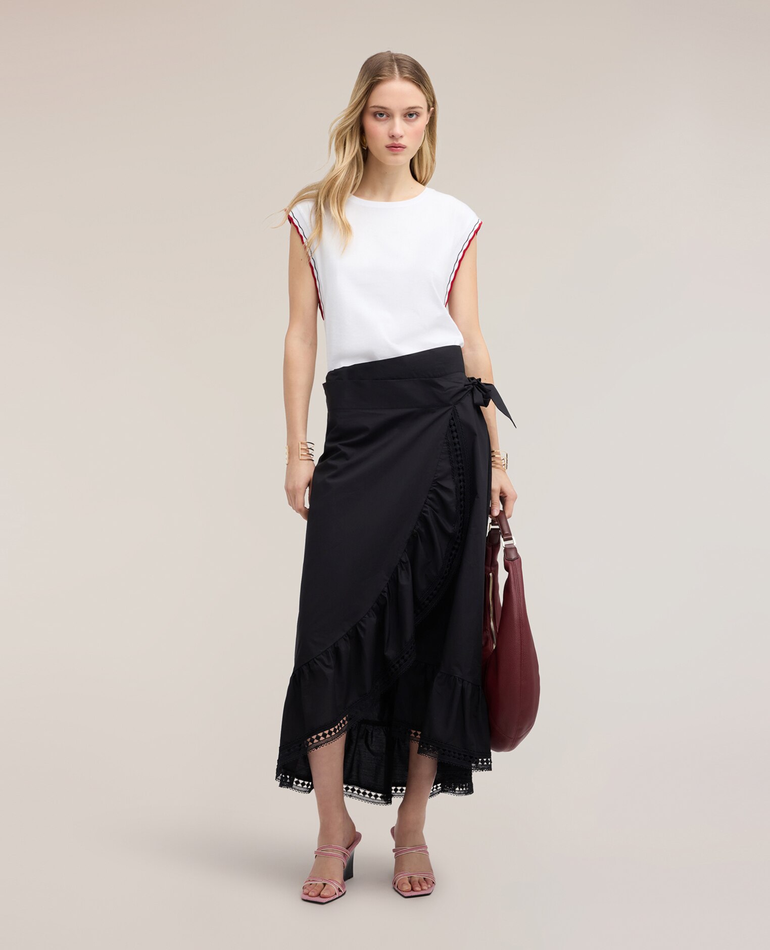 Top de mujer de punto con bordes de colores ajuste regular con bordes en la sisa - Motivi - Blanco Blanco-3