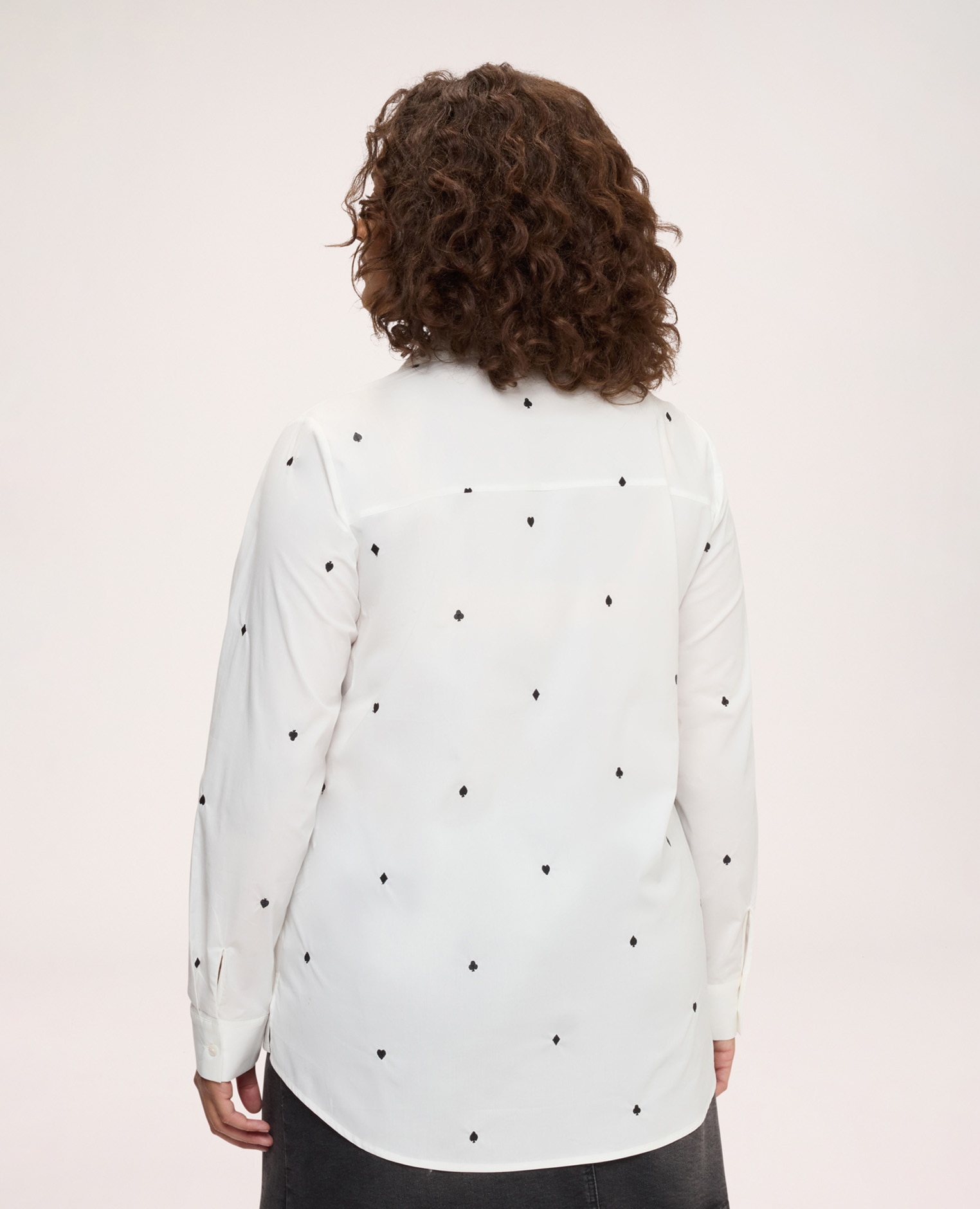 Camisa de mujer de algodón elástico con bordados all over bordados con motivo de cartas de juego distribuidos por toda la superficie - Fiorella Rubino - Blanco Blanco-2