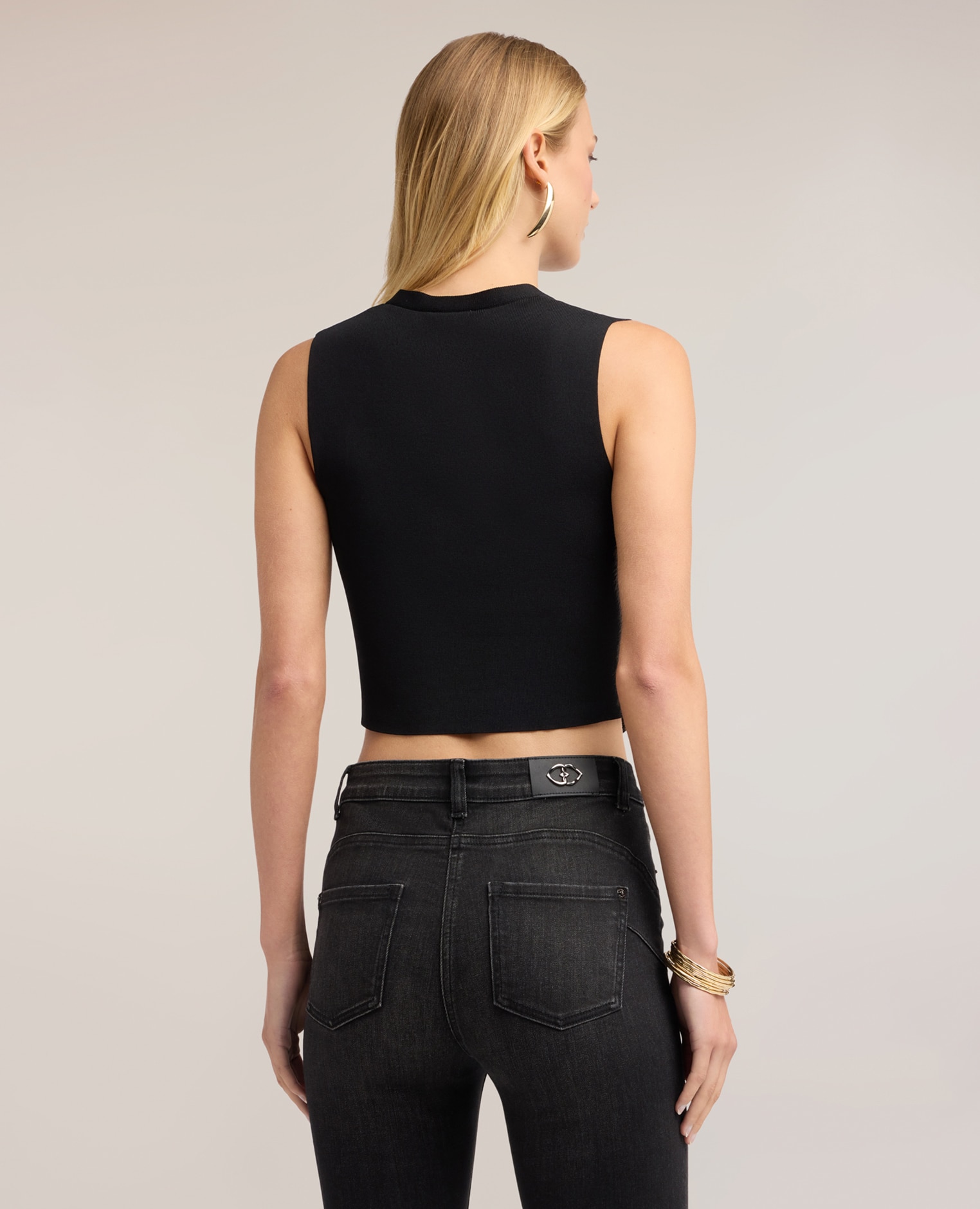Chaleco de mujer de punto fino mezcla de viscosa modelo corto con cierre frontal de botones - Motivi - Negro Negro-2
