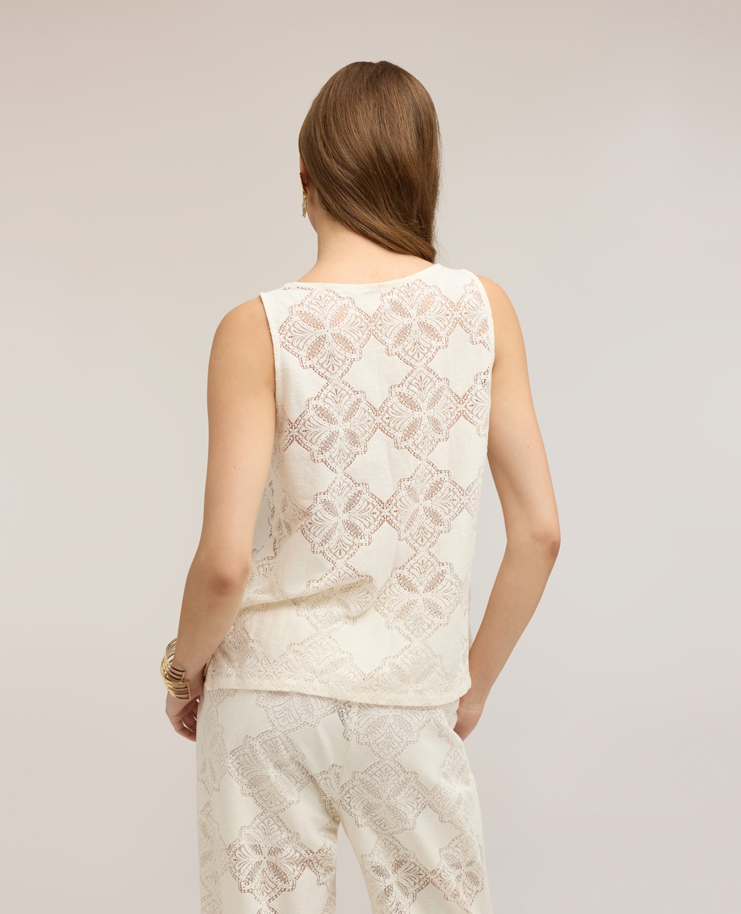 Top de mujer de encaje ajuste regular con cuello redondo - Motivi - Blanco Blanco-2