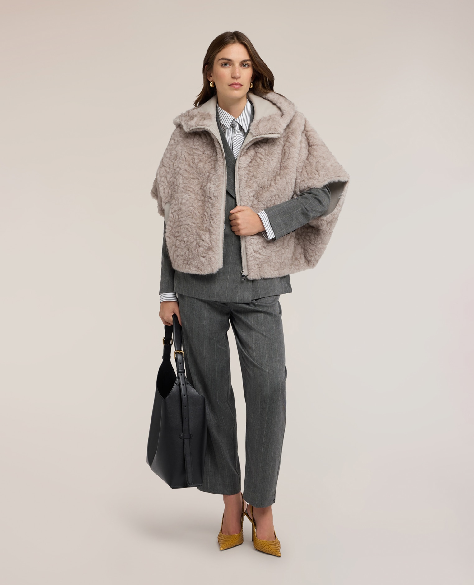 Capa de mujer con capucha ajuste oversize cierre frontal con capucha y cremallera - Motivi - Beige Beige-3