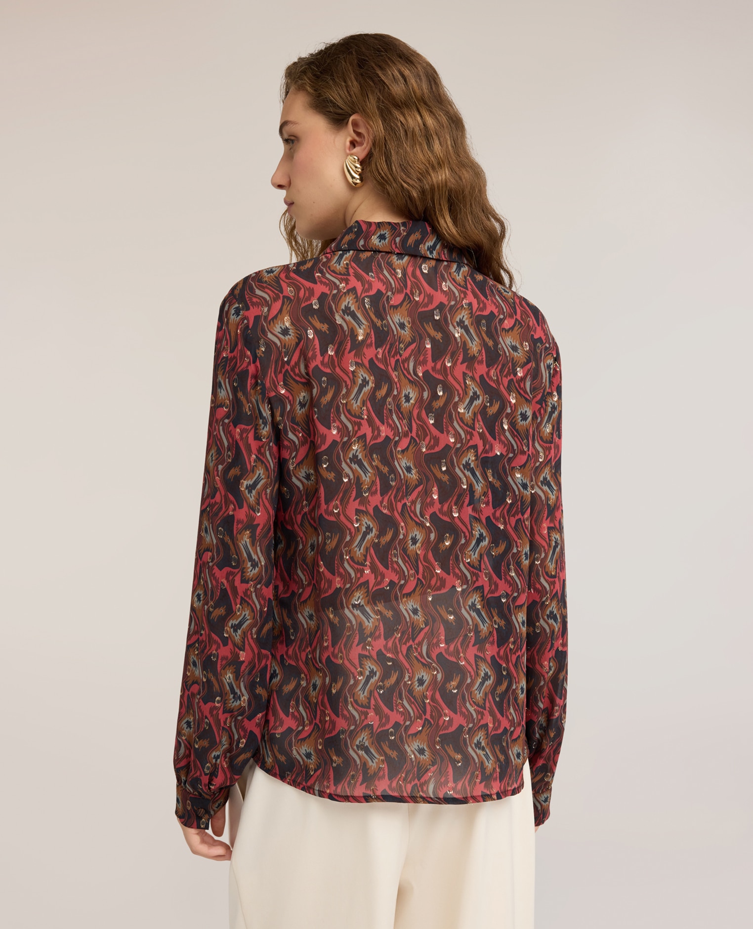 Camisa de mujer de georgette fil coupé con estampado ajuste regular cierre frontal con botones - Motivi - Rojo Rojo-2