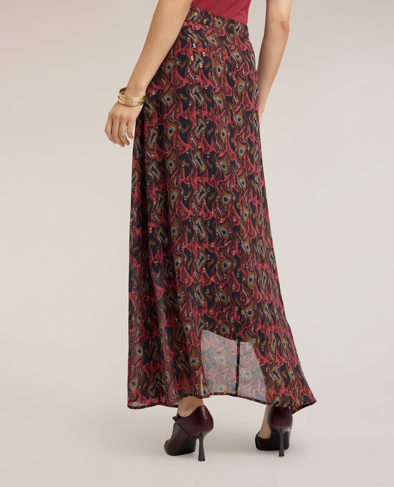 Falda maxi de georgette estampada largo maxi cierre con cremallera - Motivi - Rojo Rojo-2