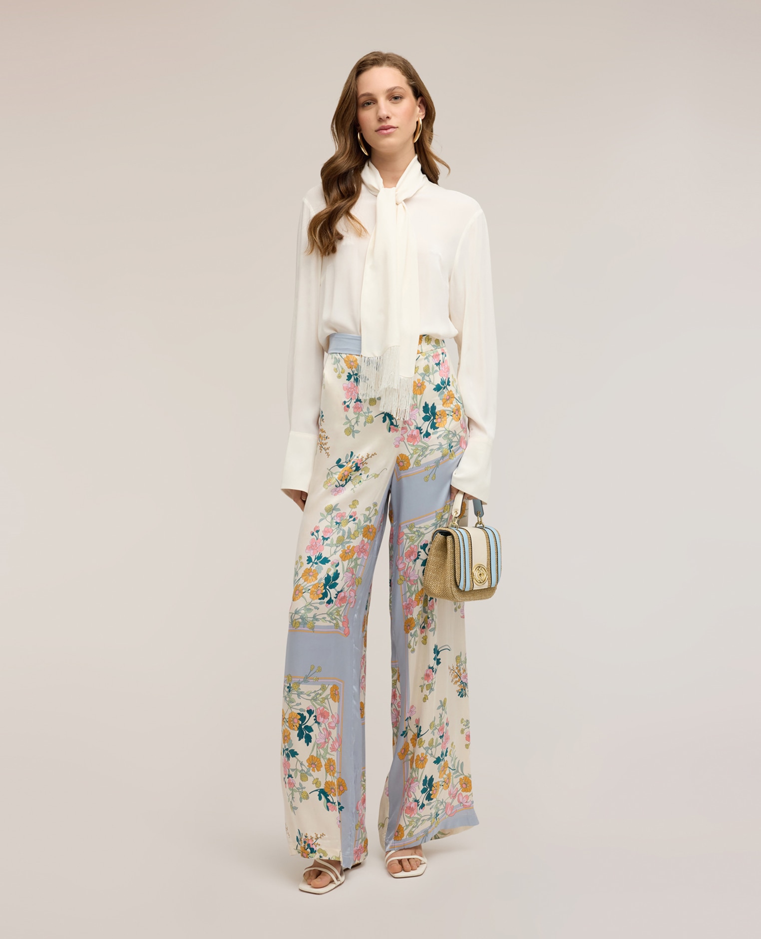 Camisa de mujer de georgette con bufanda ajuste regular con cierre de botones - Motivi - Blanco Blanco-3