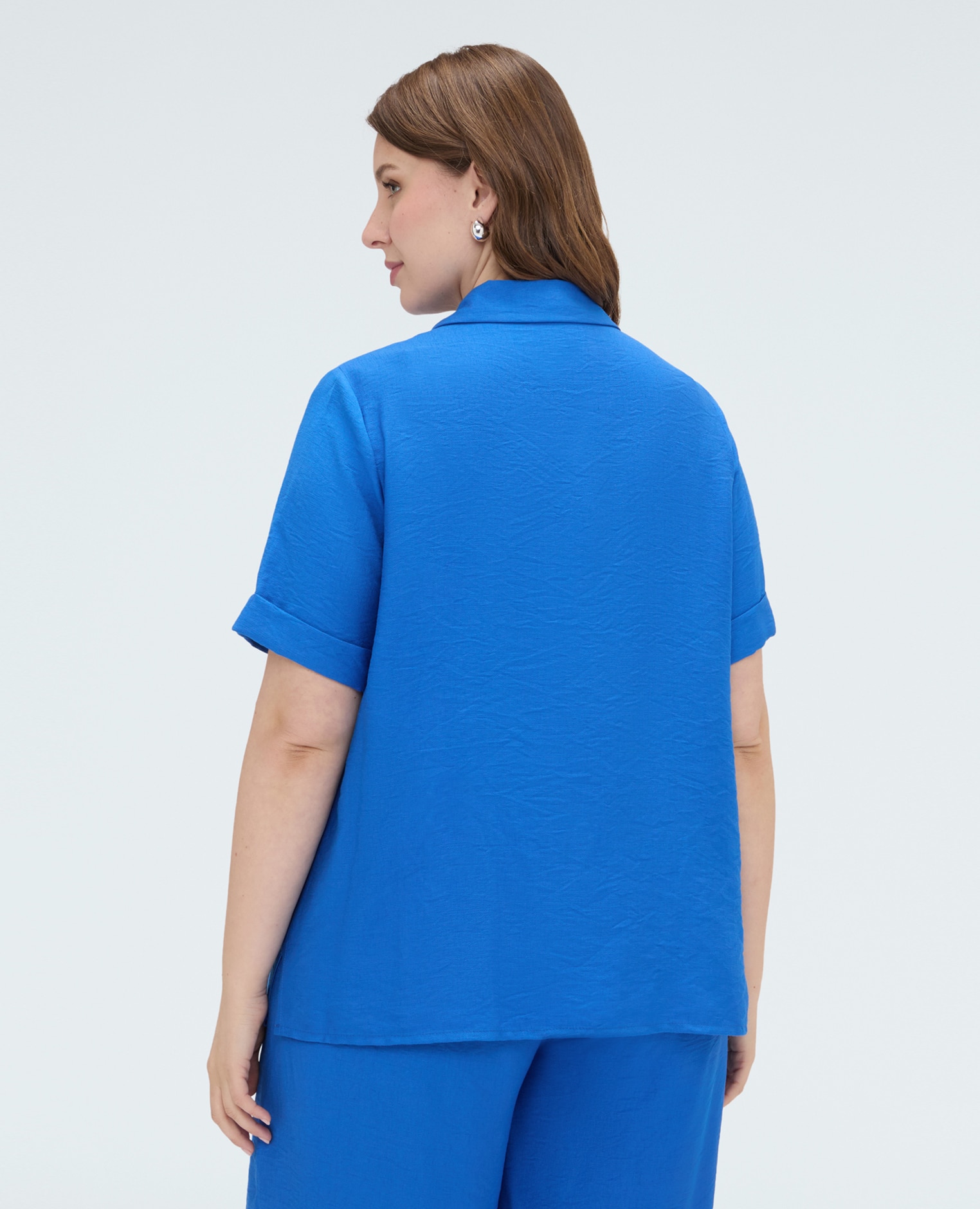 Camisa de mujer en mezcla de viscosa cierre frontal con botones tejido suave - Fiorella Rubino - Azul Azul-2