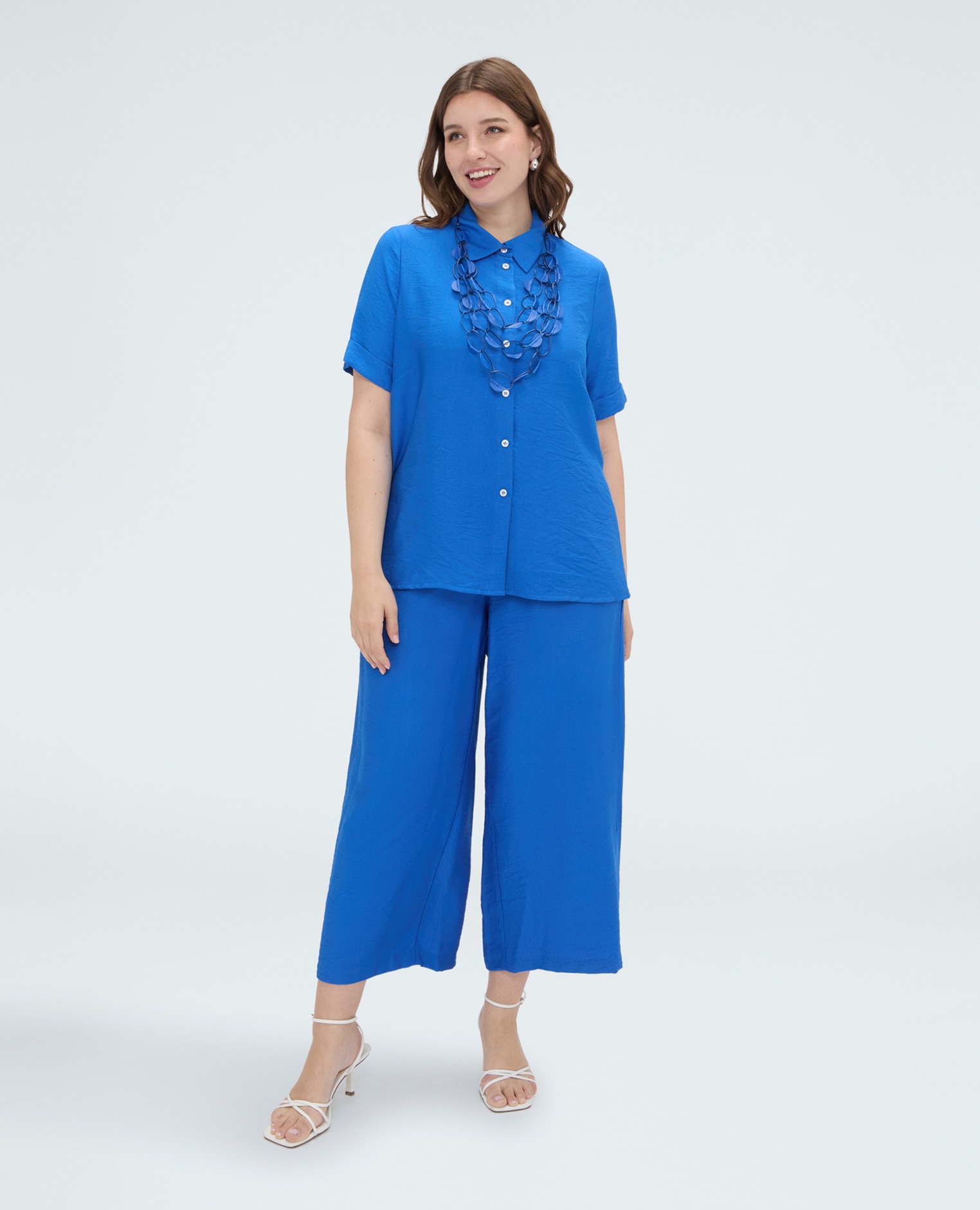 Camisa de mujer en mezcla de viscosa cierre frontal con botones tejido suave - Fiorella Rubino - Azul Azul-3