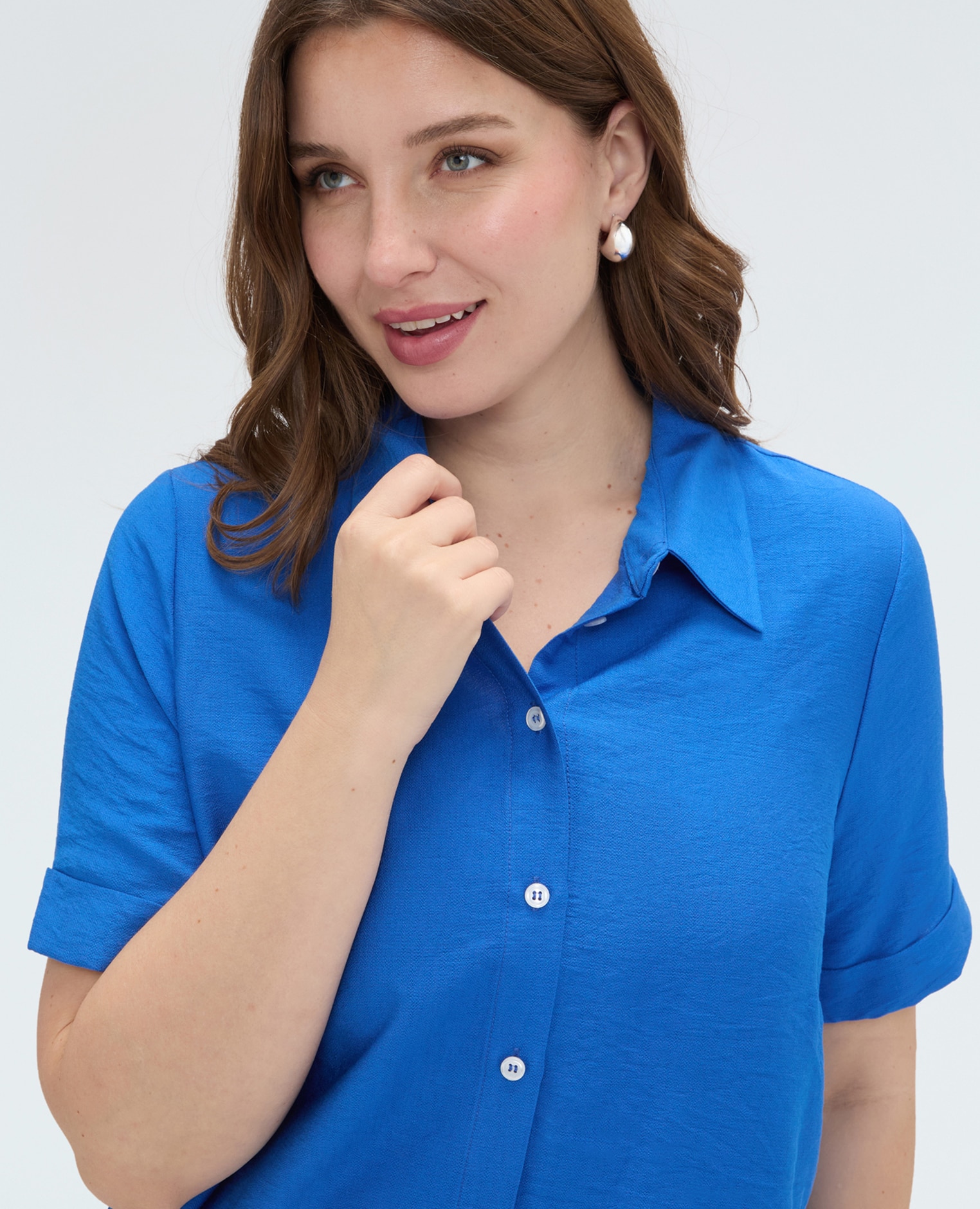 Camisa de mujer en mezcla de viscosa cierre frontal con botones tejido suave - Fiorella Rubino - Azul Azul-4
