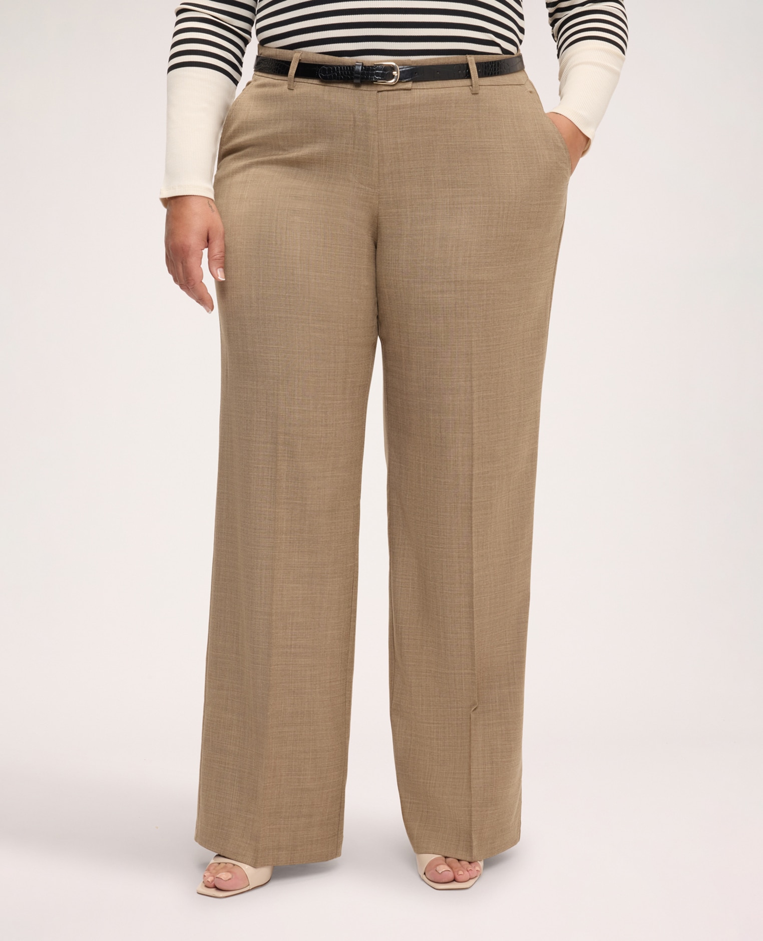 Pantalones de mujer wide leg con cinturón cierre con botón y cremallera en la parte delantera - Fiorella Rubino - Beige Beige-3