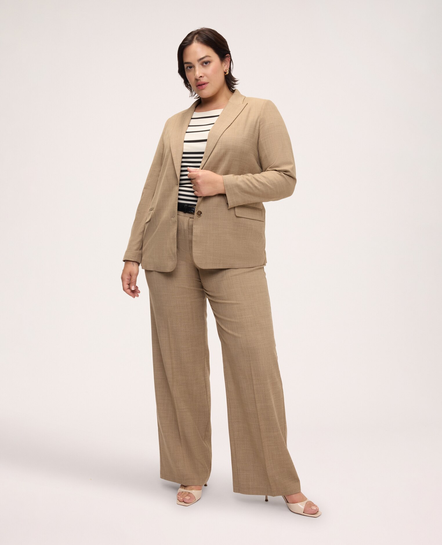 Blazer de mujer en tejido mélange bolsillos con solapa en los costados tejido mélange - Fiorella Rubino - Beige Beige-3
