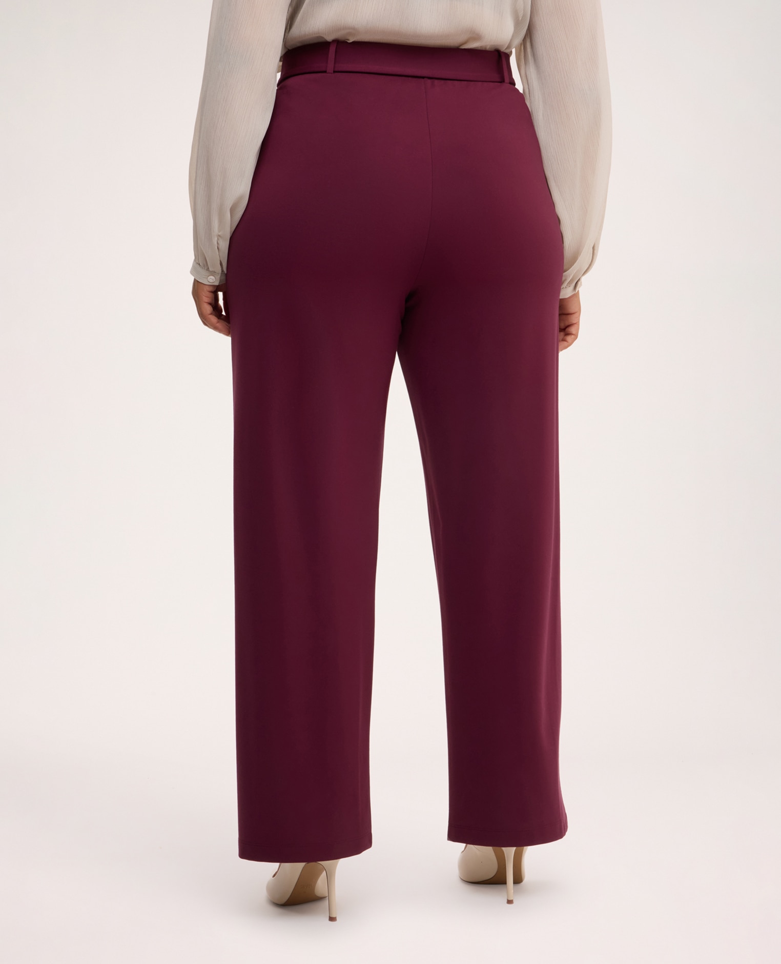 Pantalones de mujer wide leg con cinturón de anilla cintura con banda elástica para el máximo confort - Fiorella Rubino - Burdeos Burdeos-2