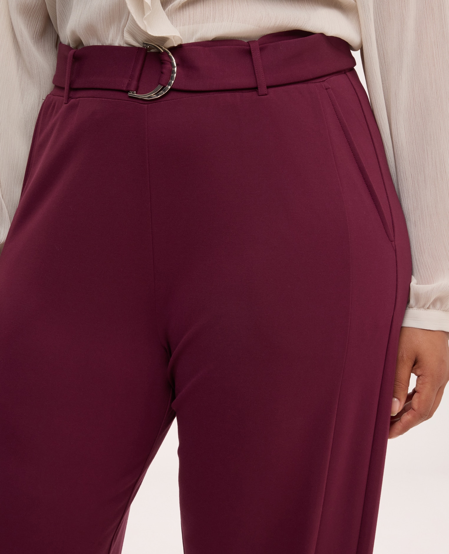 Pantalones de mujer wide leg con cinturón de anilla cintura con banda elástica para el máximo confort - Fiorella Rubino - Burdeos Burdeos-4