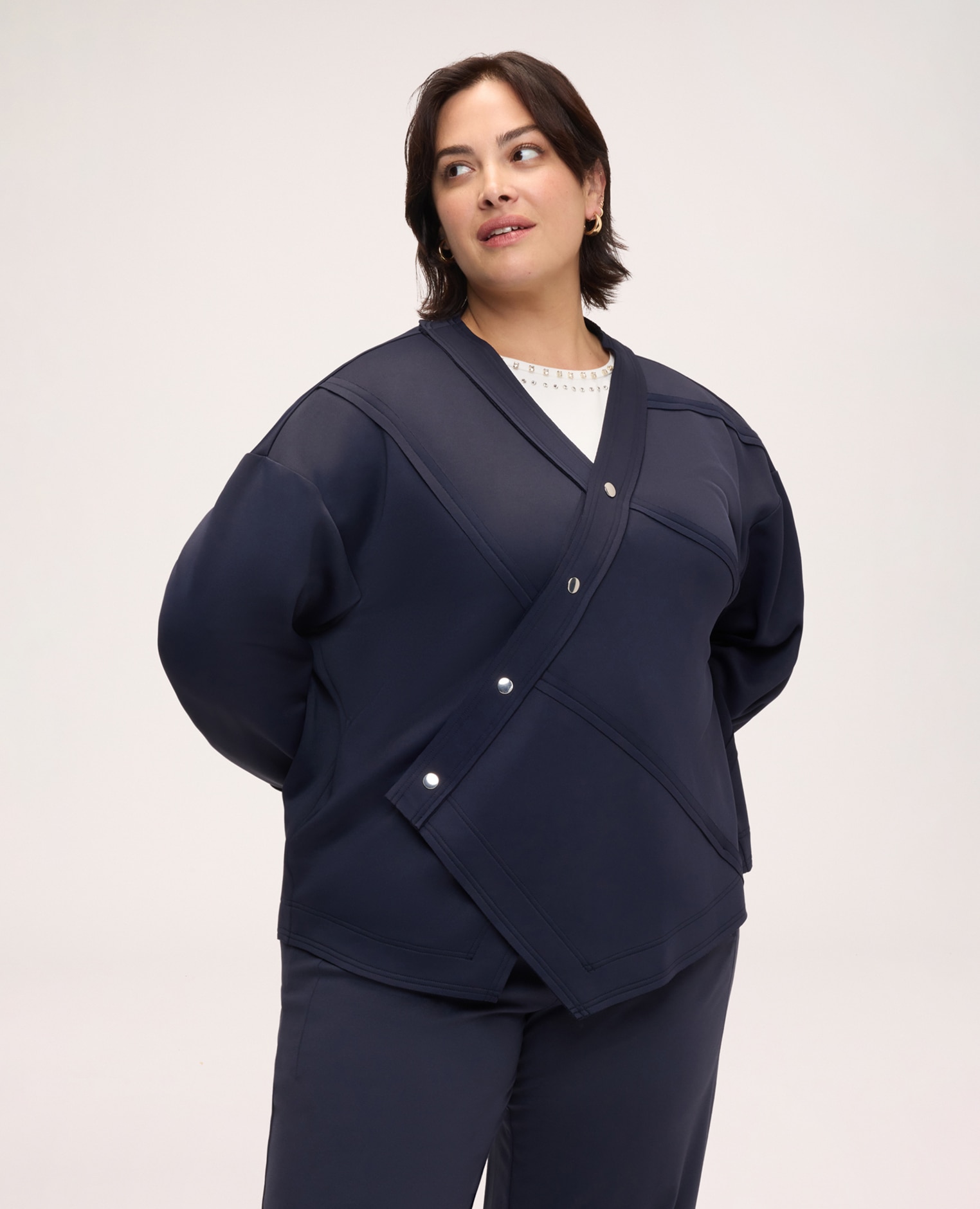 Sudadera de mujer con cierre asimétrico bandas decorativas en relieve con desarrollo diagonal - Fiorella Rubino - Azul Azul-1