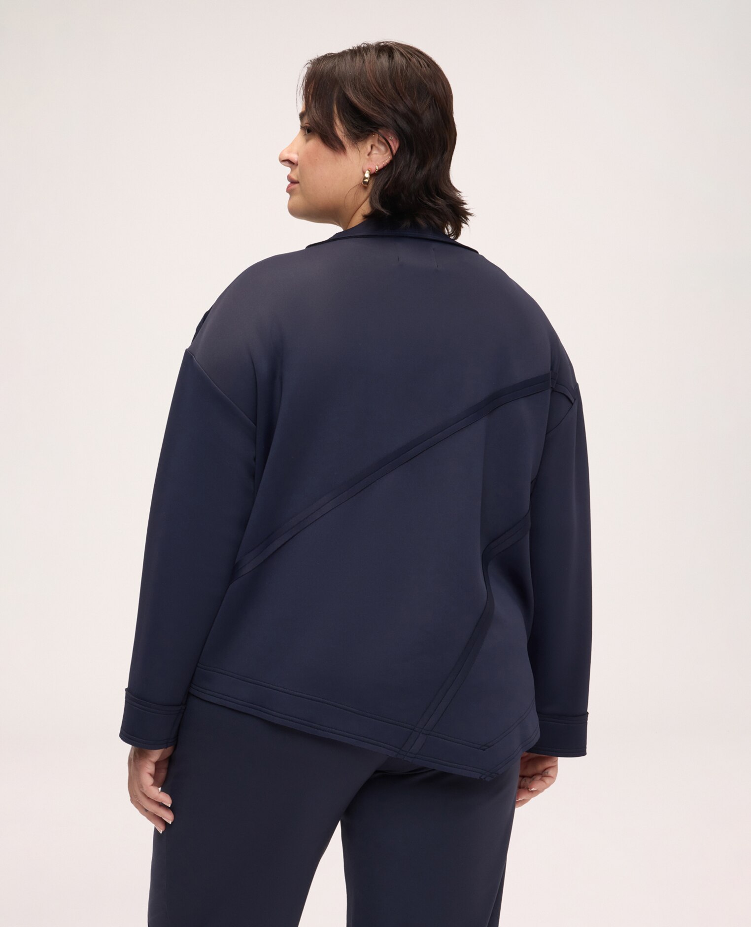 Sudadera de mujer con cierre asimétrico bandas decorativas en relieve con desarrollo diagonal - Fiorella Rubino - Azul Azul-2