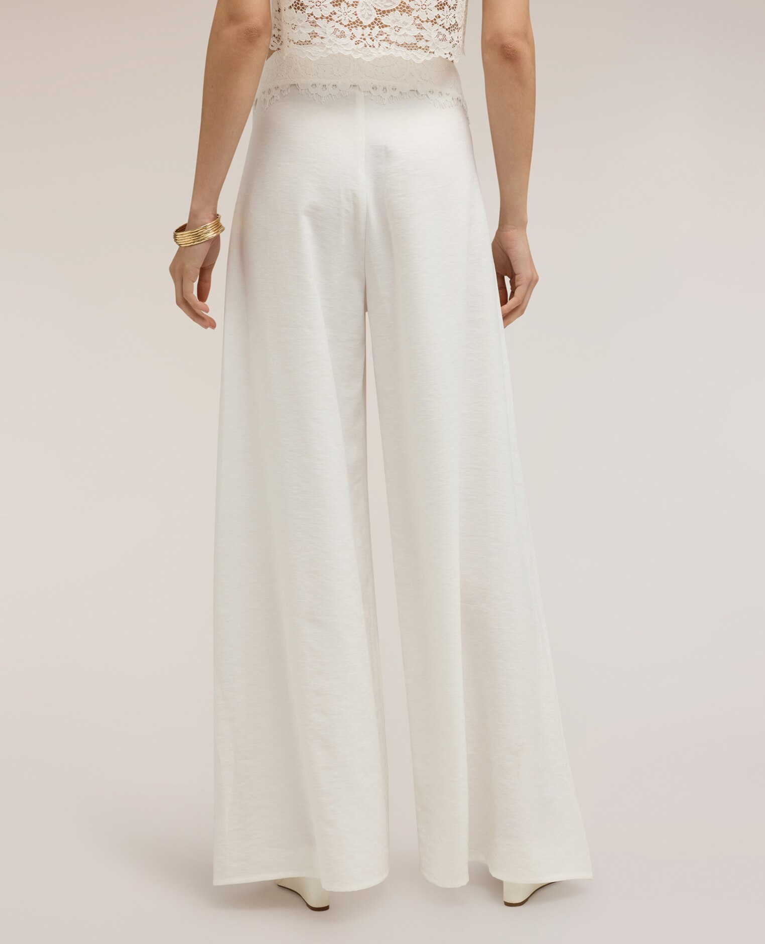 Pantalones de mujer palazzo con detalle de encaje ajuste regular cierre con cremallera - Motivi - Blanco Blanco-2