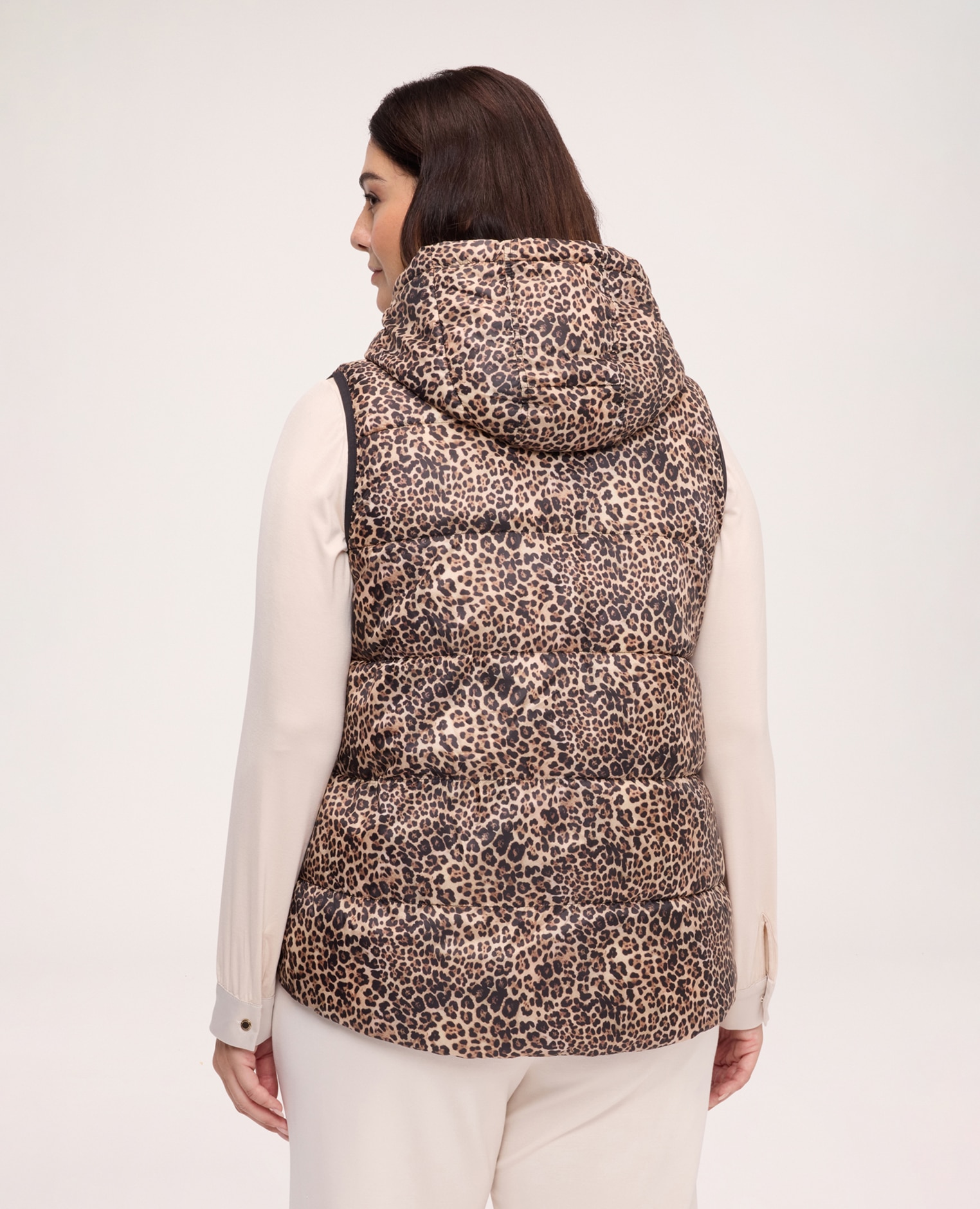 Chaleco de mujer acolchado reversible con estampado de leopardo cierre con botones de presión - Fiorella Rubino - Beige Beige-2
