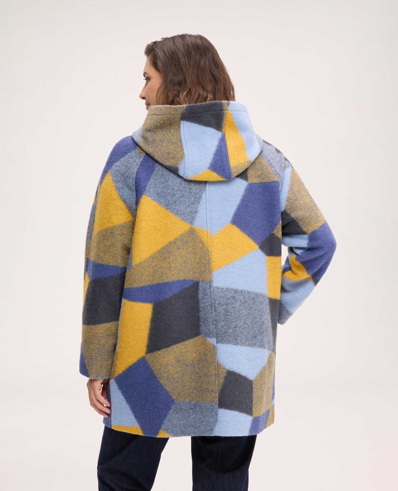 Abrigo de mujer de mezcla de lana con estampado y cierre frontal con cremallera de doble cursor y bolsillos laterales con cremallera - Fiorella Rubino - Azul Azul-2